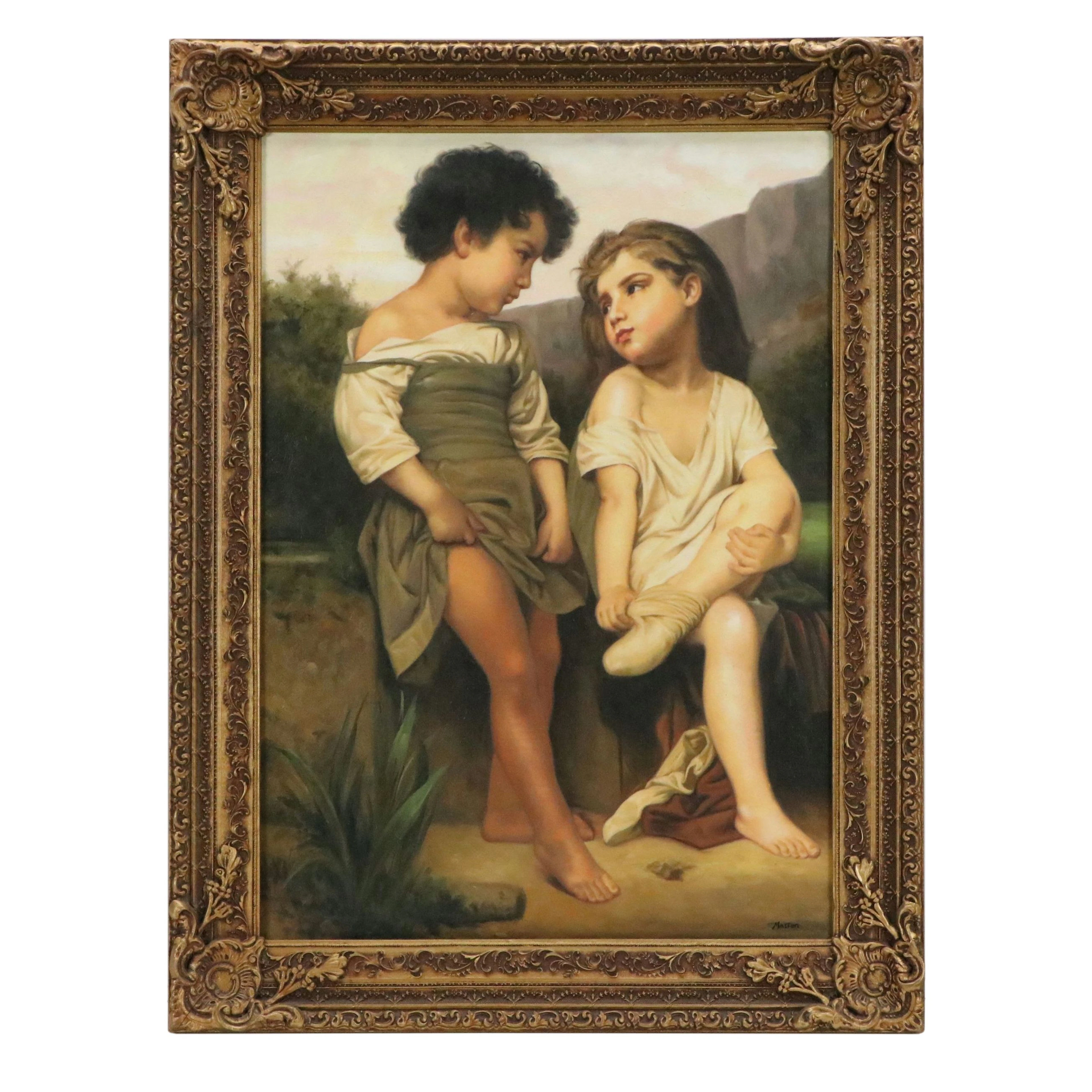 Oil Painting After William-Adolphe Bouguereau "Les Jeunes Baigneuse," 20th C.