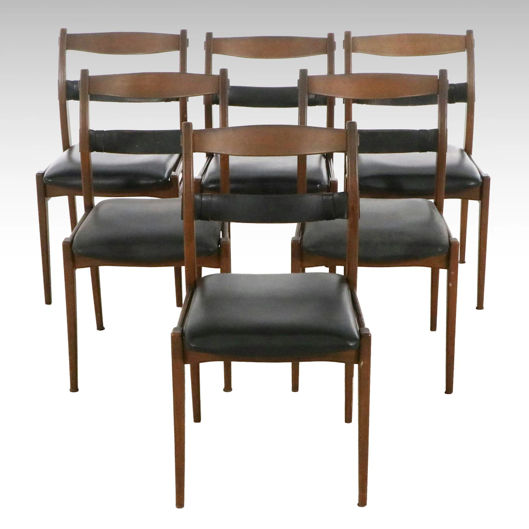 Set of Six DUX Scandinavian Modern Leather Upholstered Dining Chairs