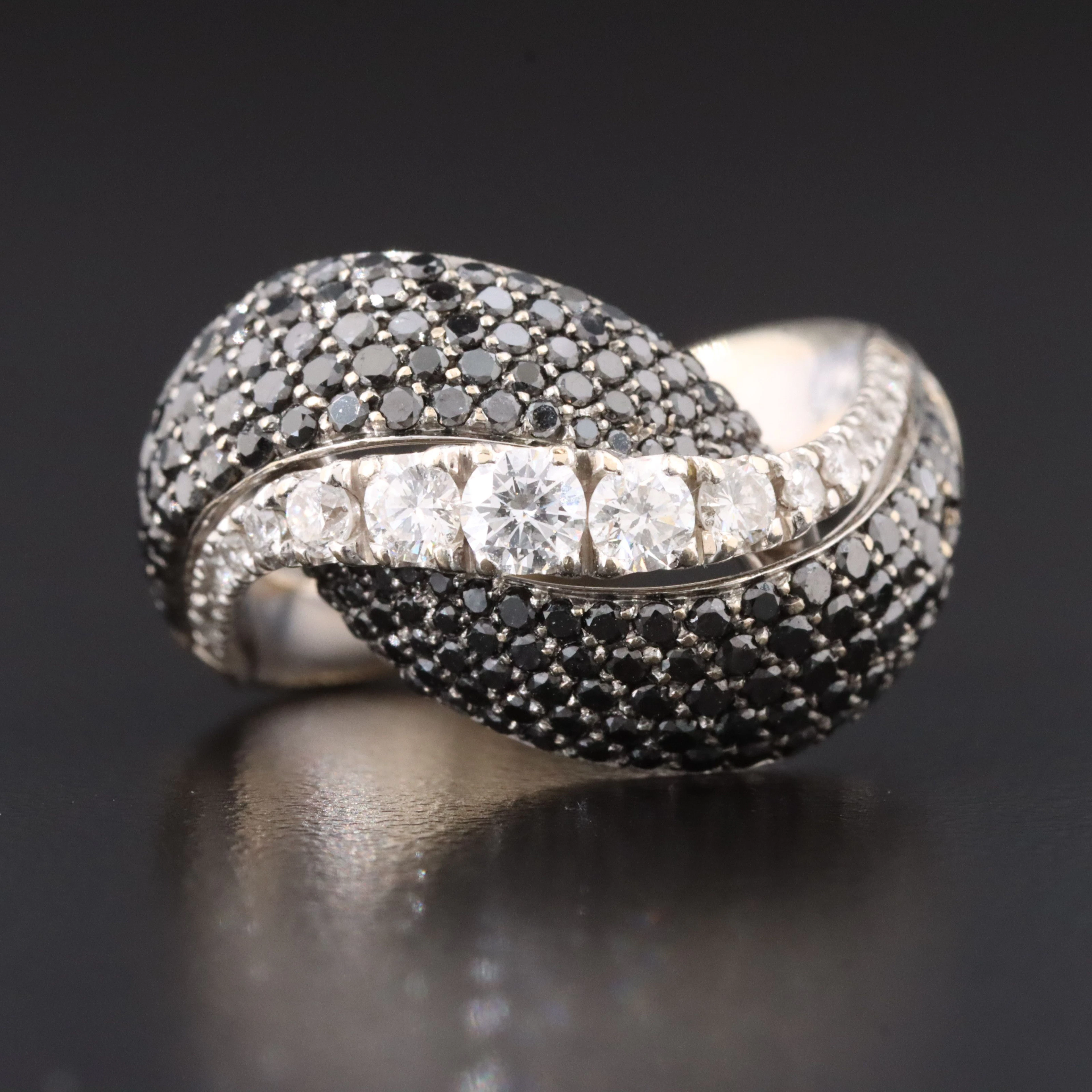 Giorgio Visconti 18K 2.18 CTW Diamond Pavé Wave Crossover Ring with Fancy Black