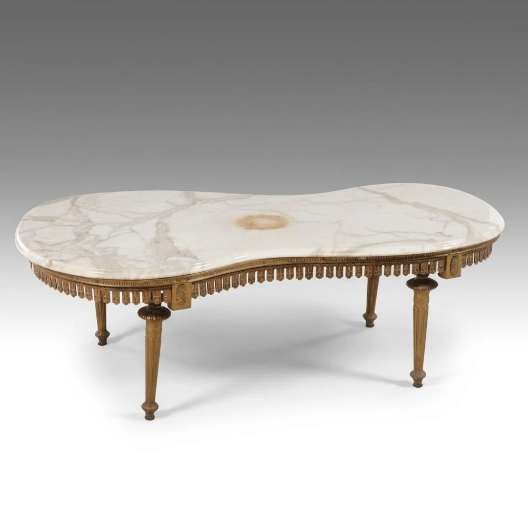 Hollywood Regency Marble Top Giltwood Coffee Table, Mid-20th Century