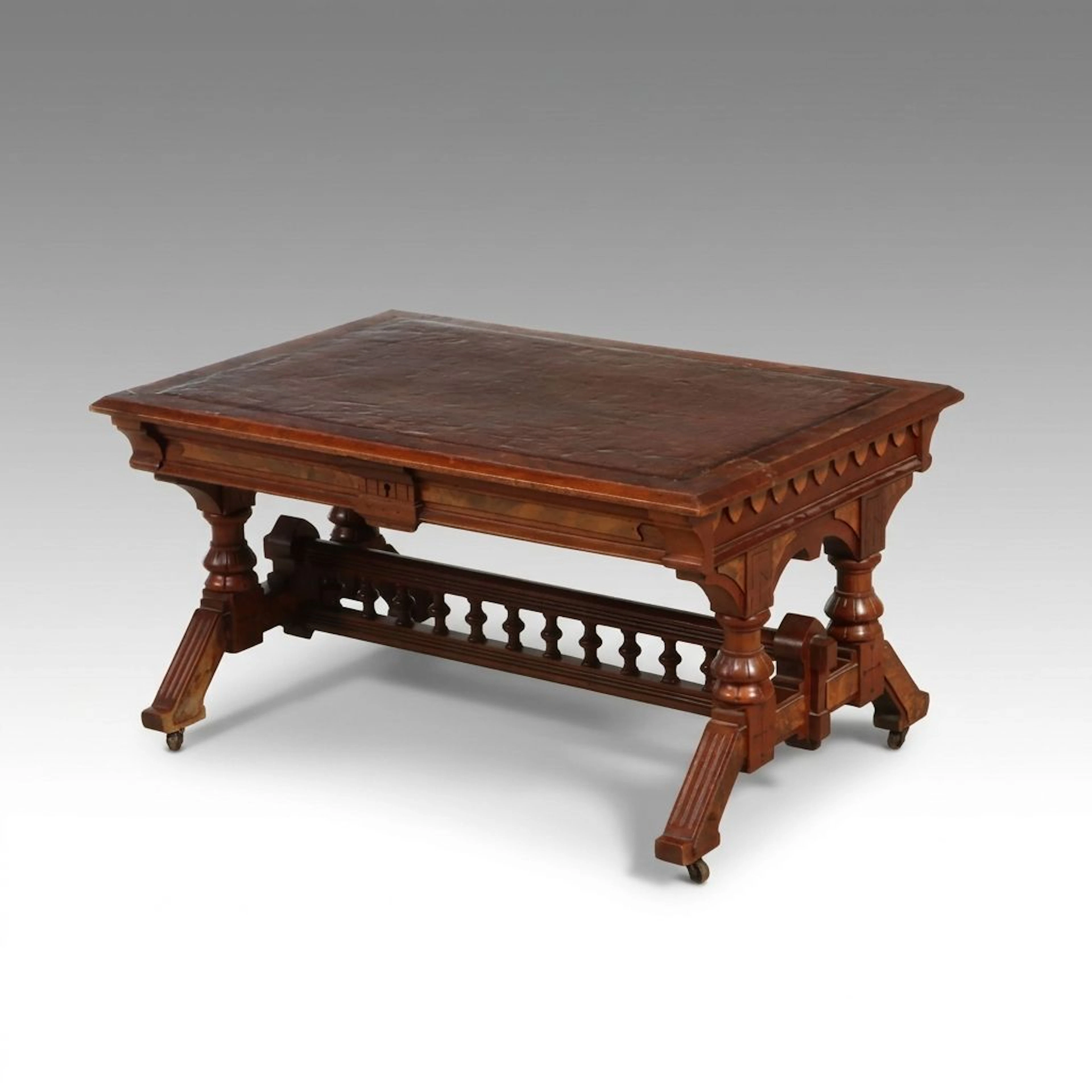 Eastlake Carved Oak Library Table with Single Drawer, Early 20th C.