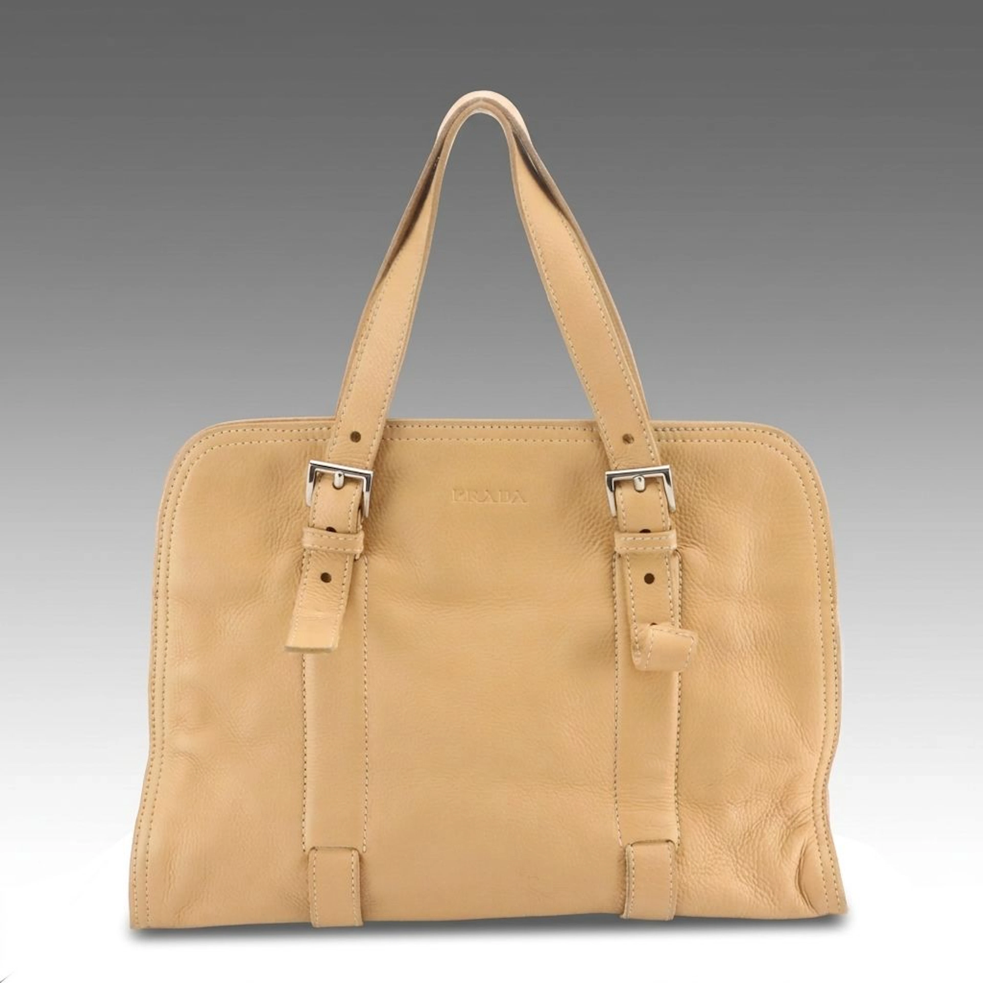 Prada Buckle Strap Tote Bag in Beige Vitello Diano Leather