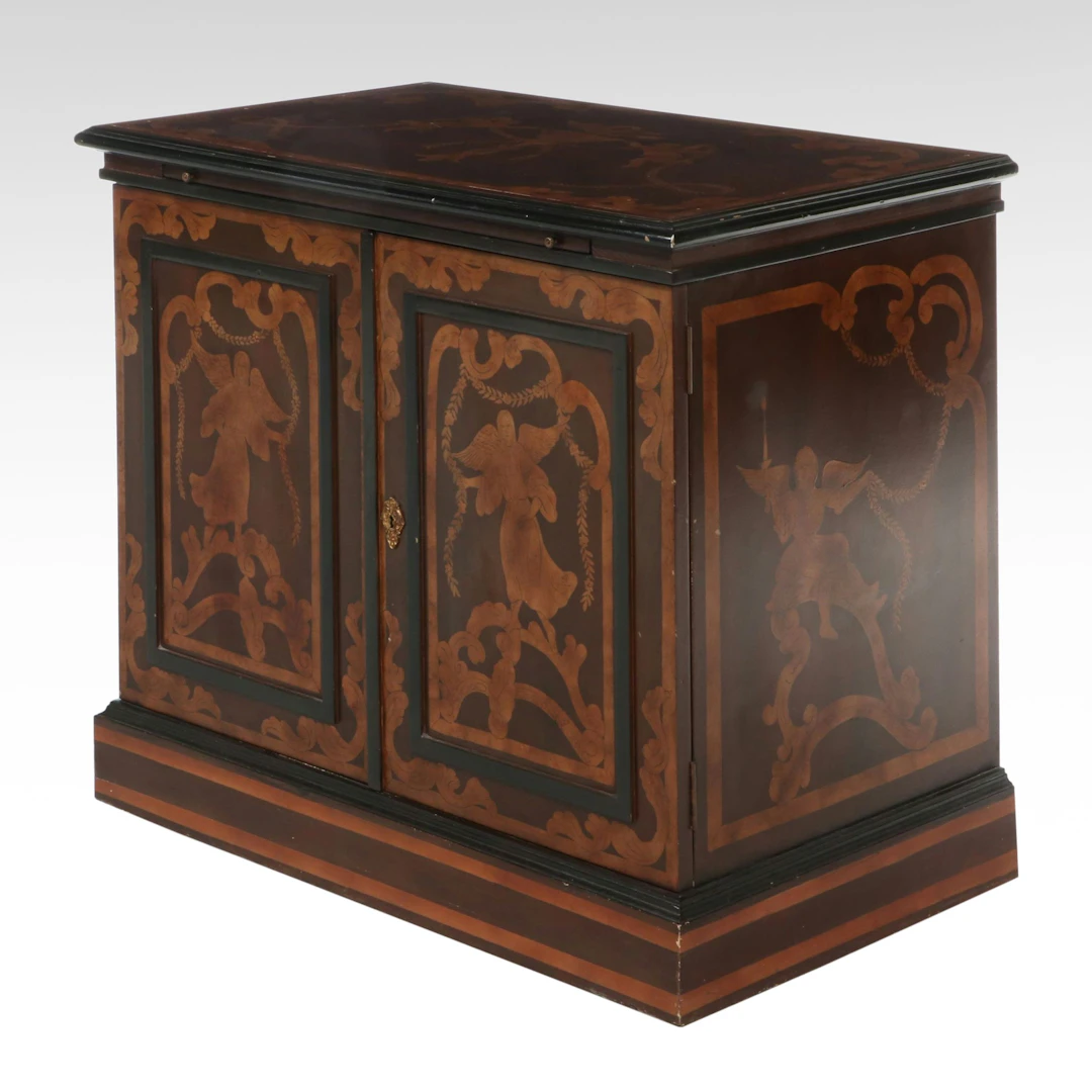 Trouvailles Classical Style Faux-Marquetry Cabinet with Pull-Out Extension