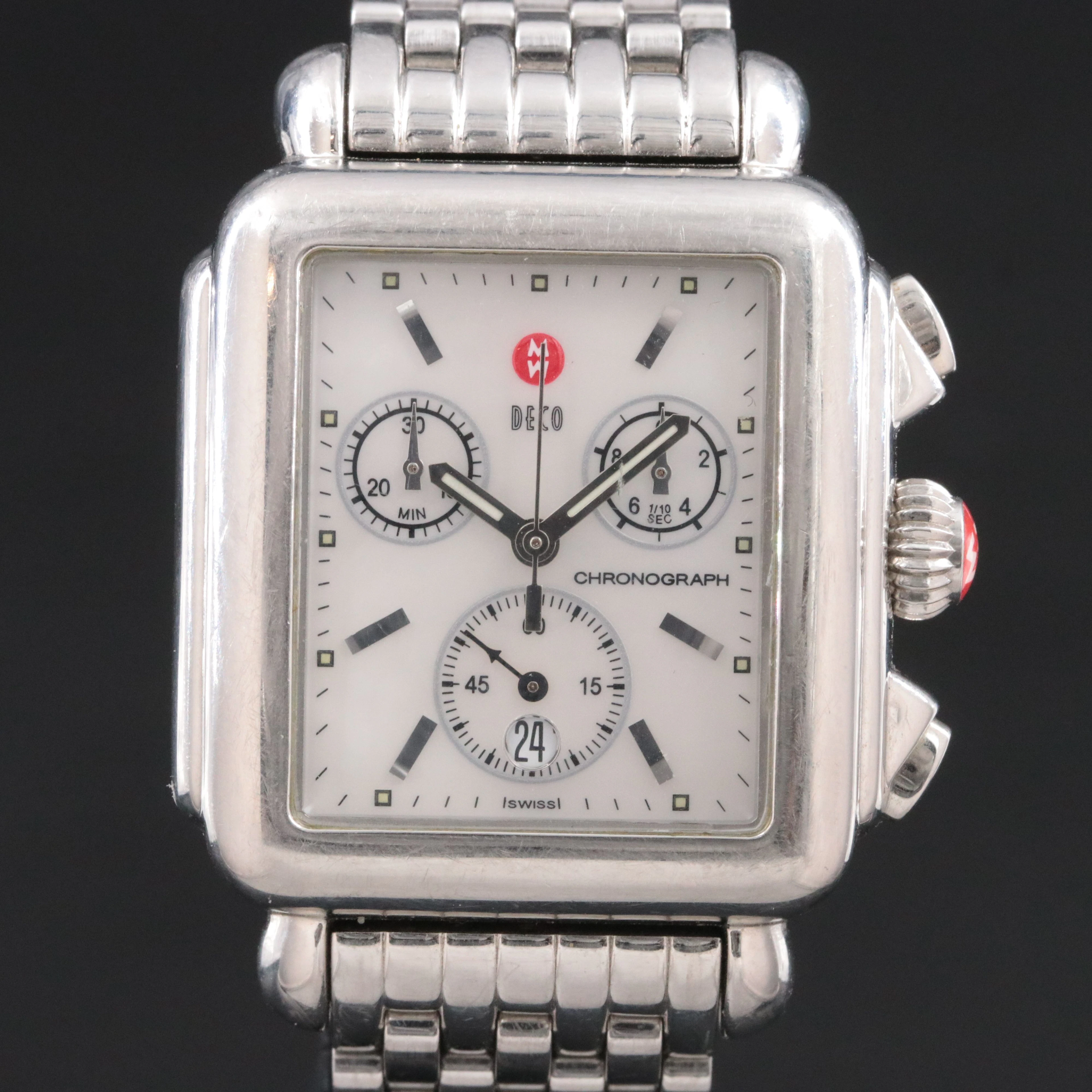 Michele Deco Style Stainless Steel Swiss Quartz Chronograph Watch # MW06A00
