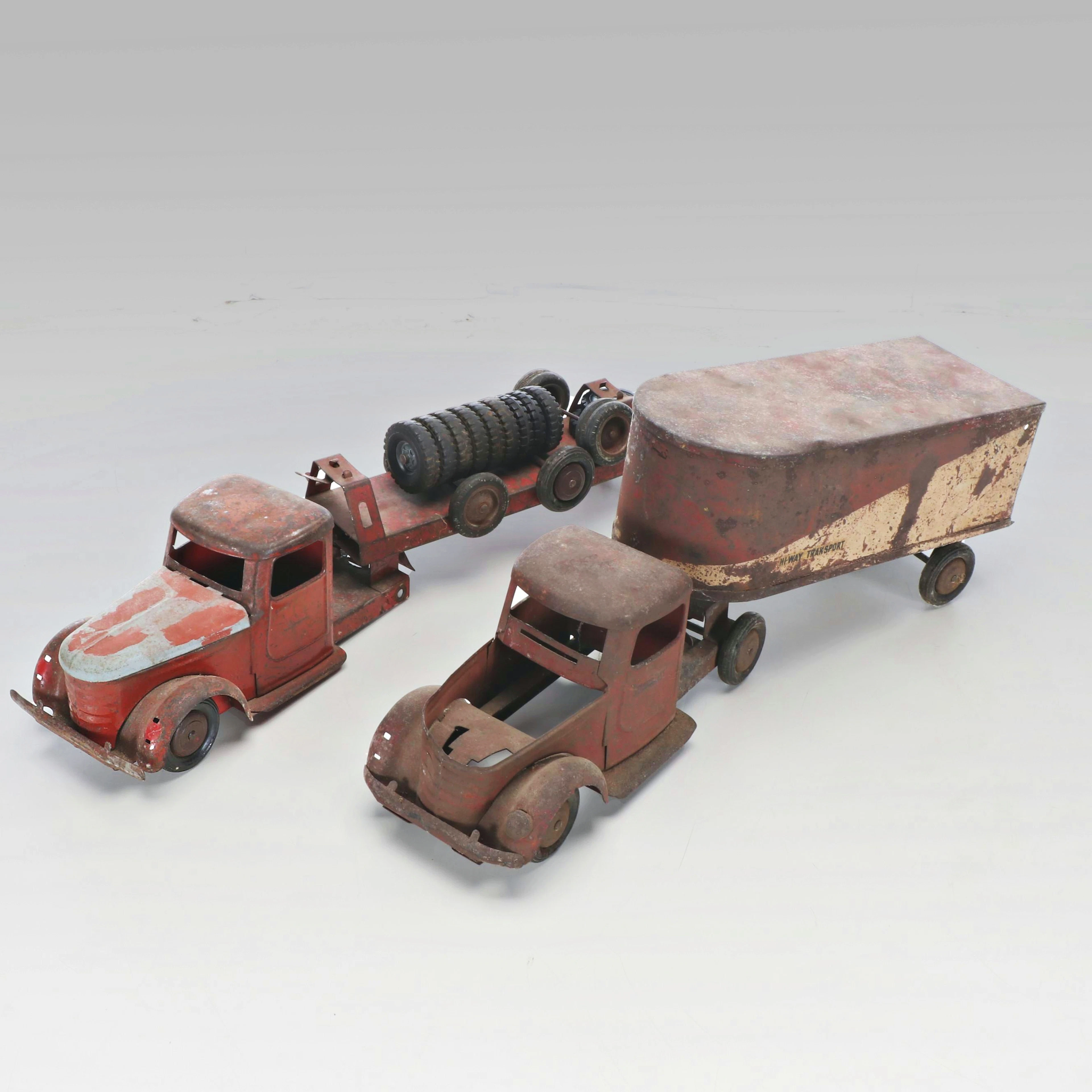 Structo Pressed Steel Toy Trucks with Trailers, Early to Mid-20th Century