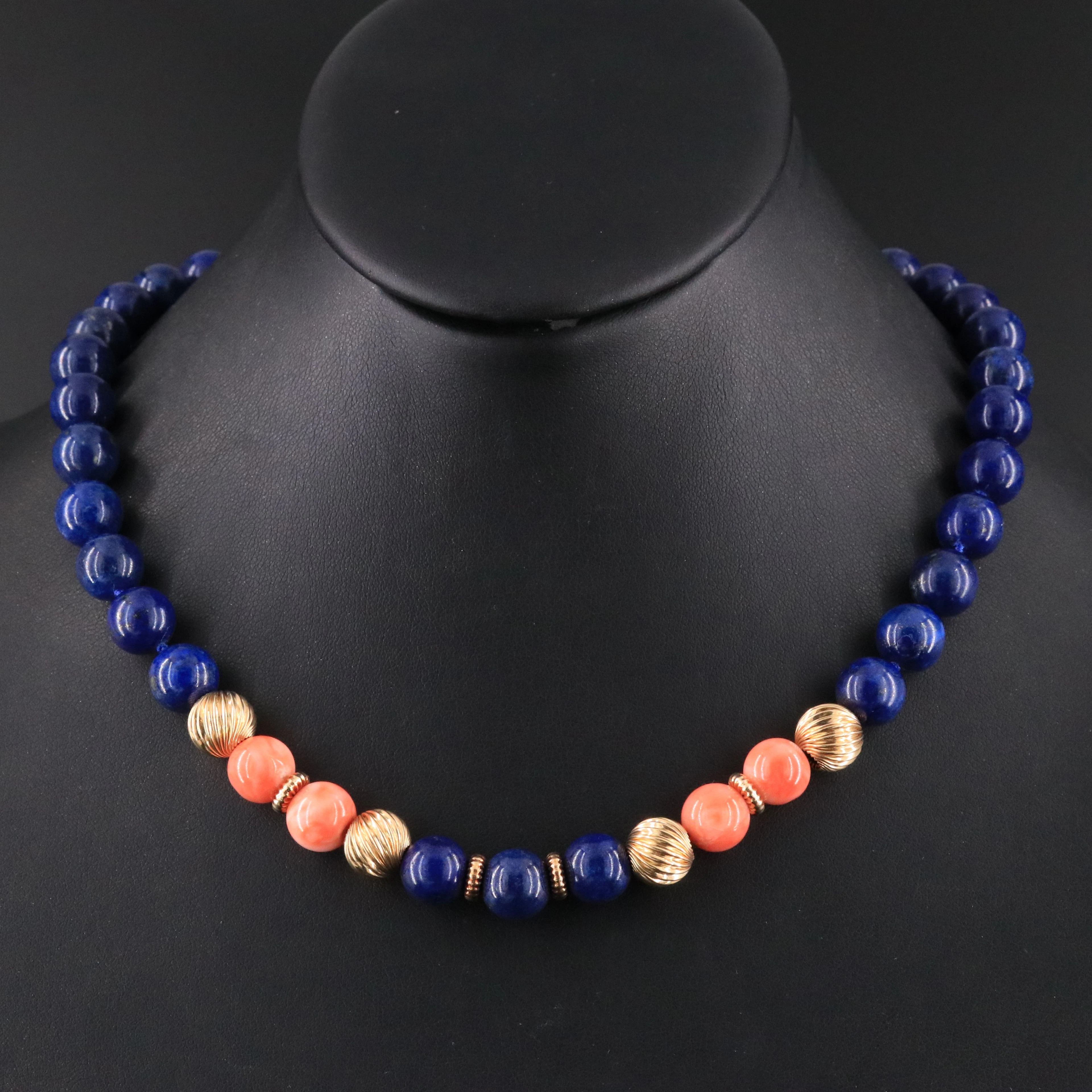 14K Lapis and Coral Bead Necklace