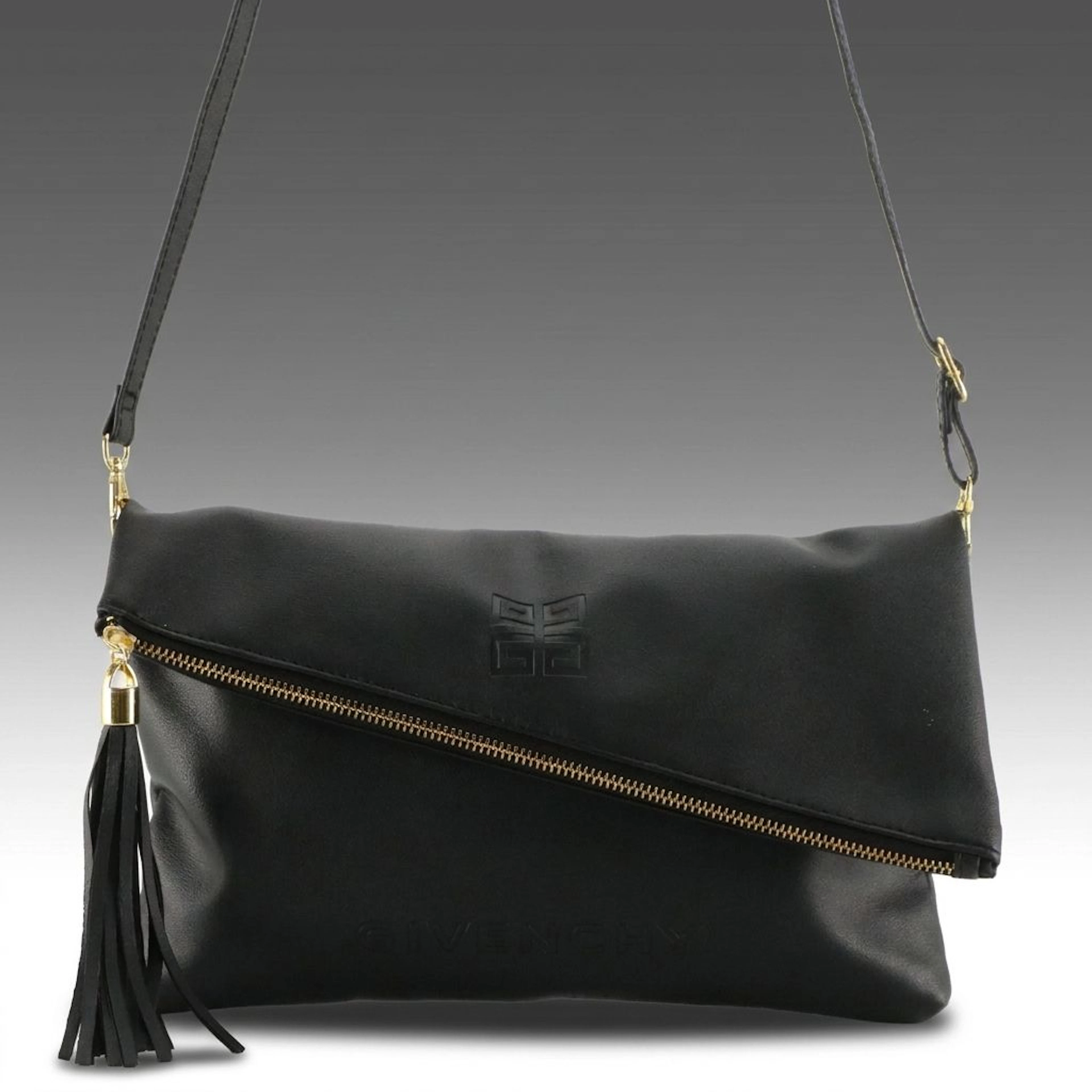 Givenchy 4G Logo Black Foldover Zip Clutch/Shoulder Bag with Tassel Zip
