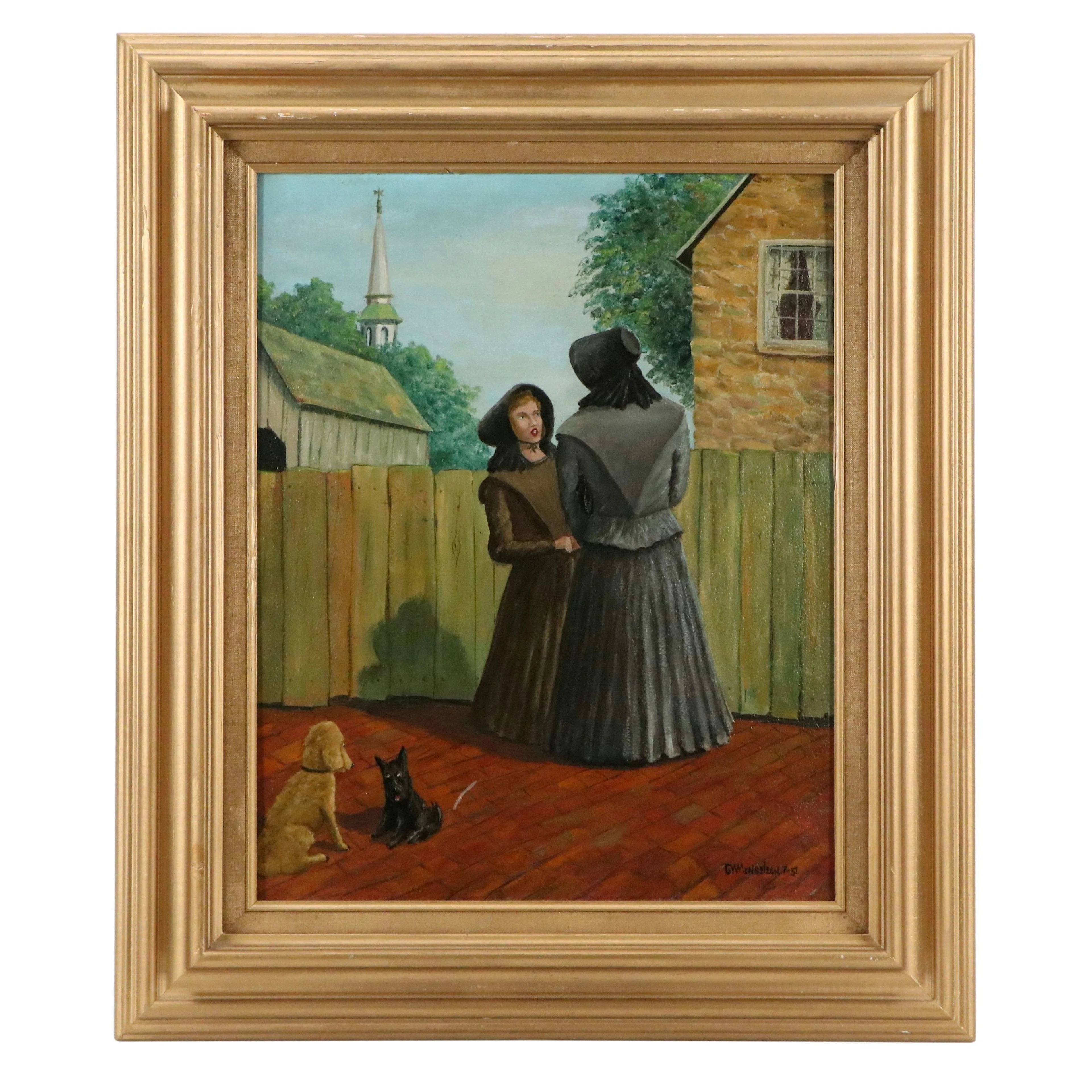 G. W. Mengelson Oil Painting of Women Conversing, 1951