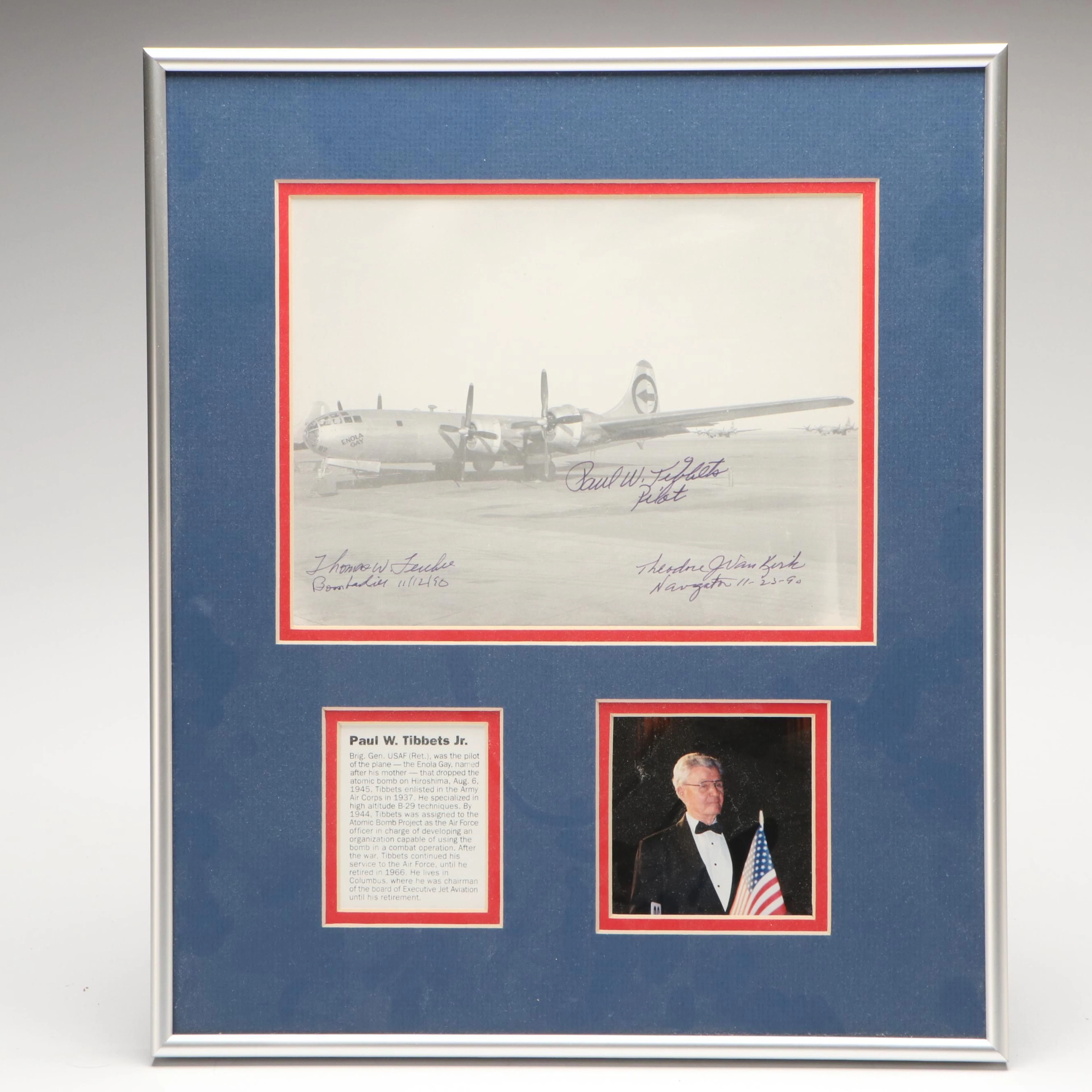 Paul Tibbets, Thomas Ferebee and Theodore Van Kirk Signed Enola Gay Photograph