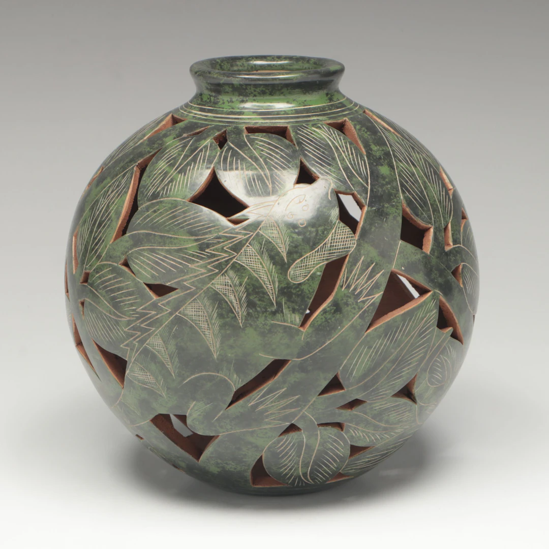 Emir Calero Iguana on Tree Branch Pierced Ceramic Vase