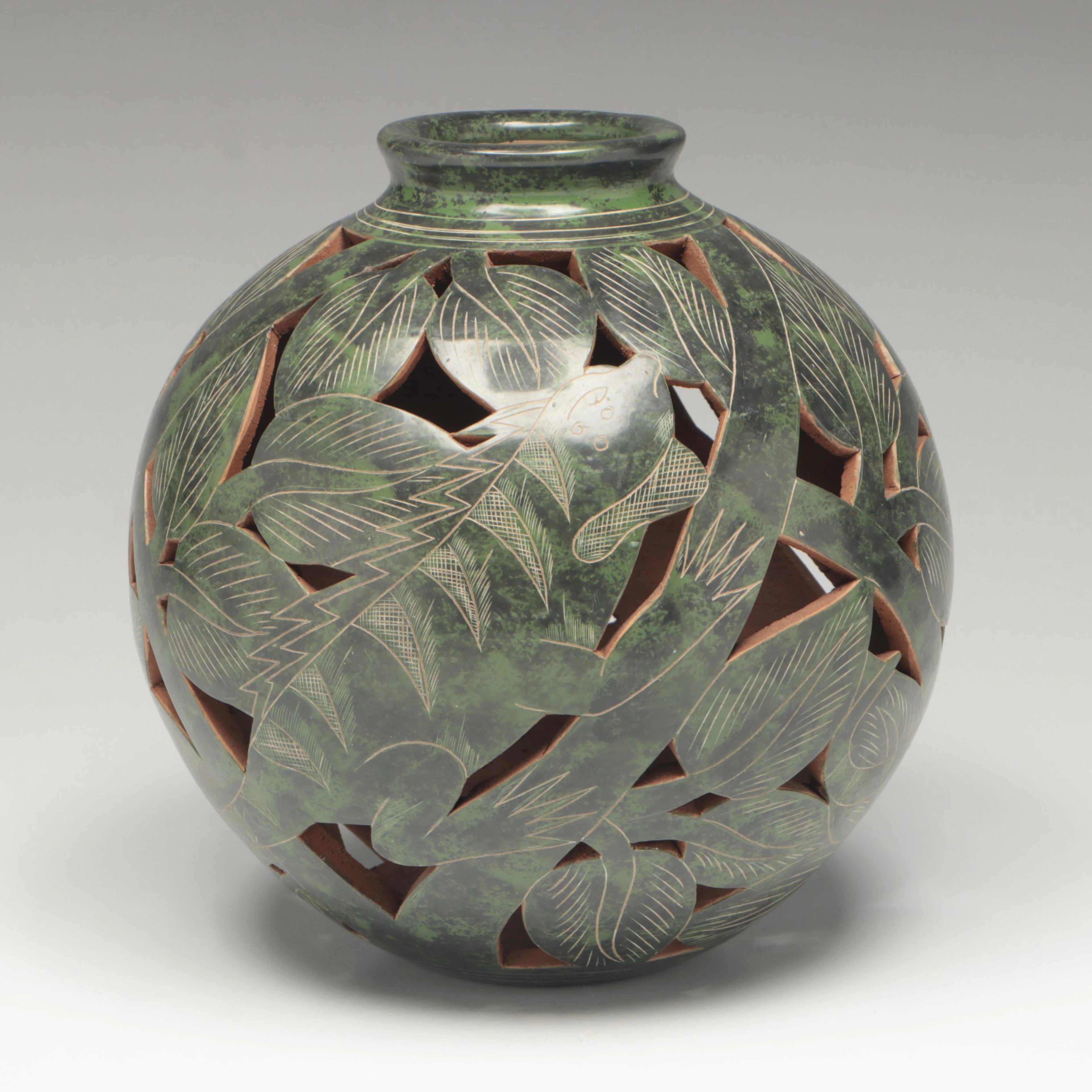 Emir Calero Iguana on Tree Branch Pierced Ceramic Vase