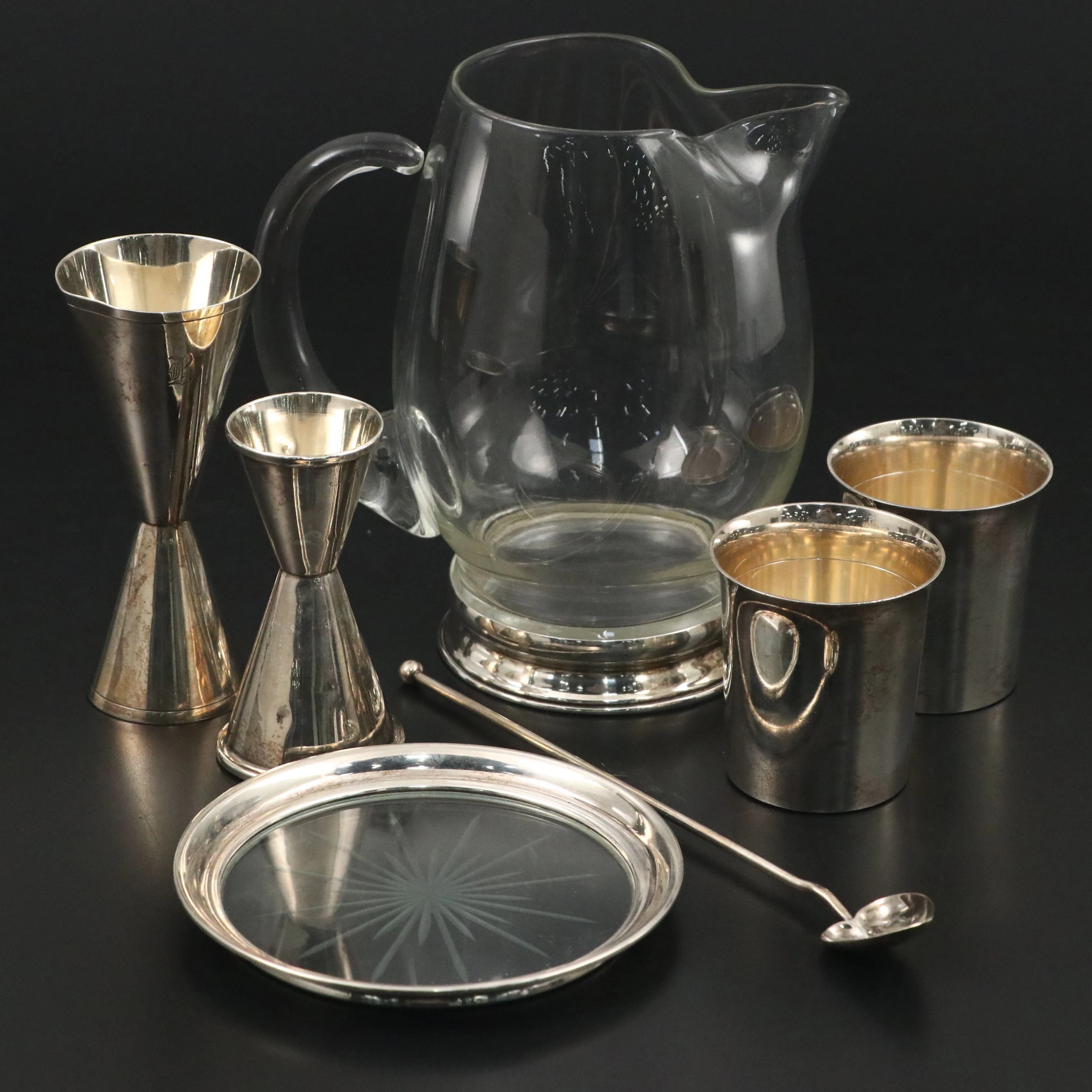Tiffany & Co. Sterling Hourglass Jigger and Other Sterling Bar Accessories