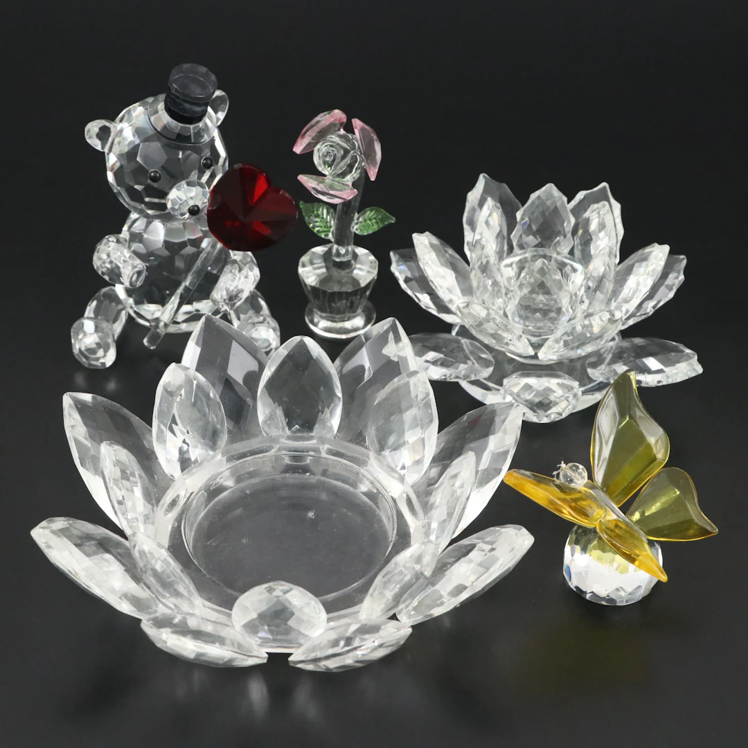 Shannon Crystal Lotus Candlestick with Valentine Bear Figure and More Décor
