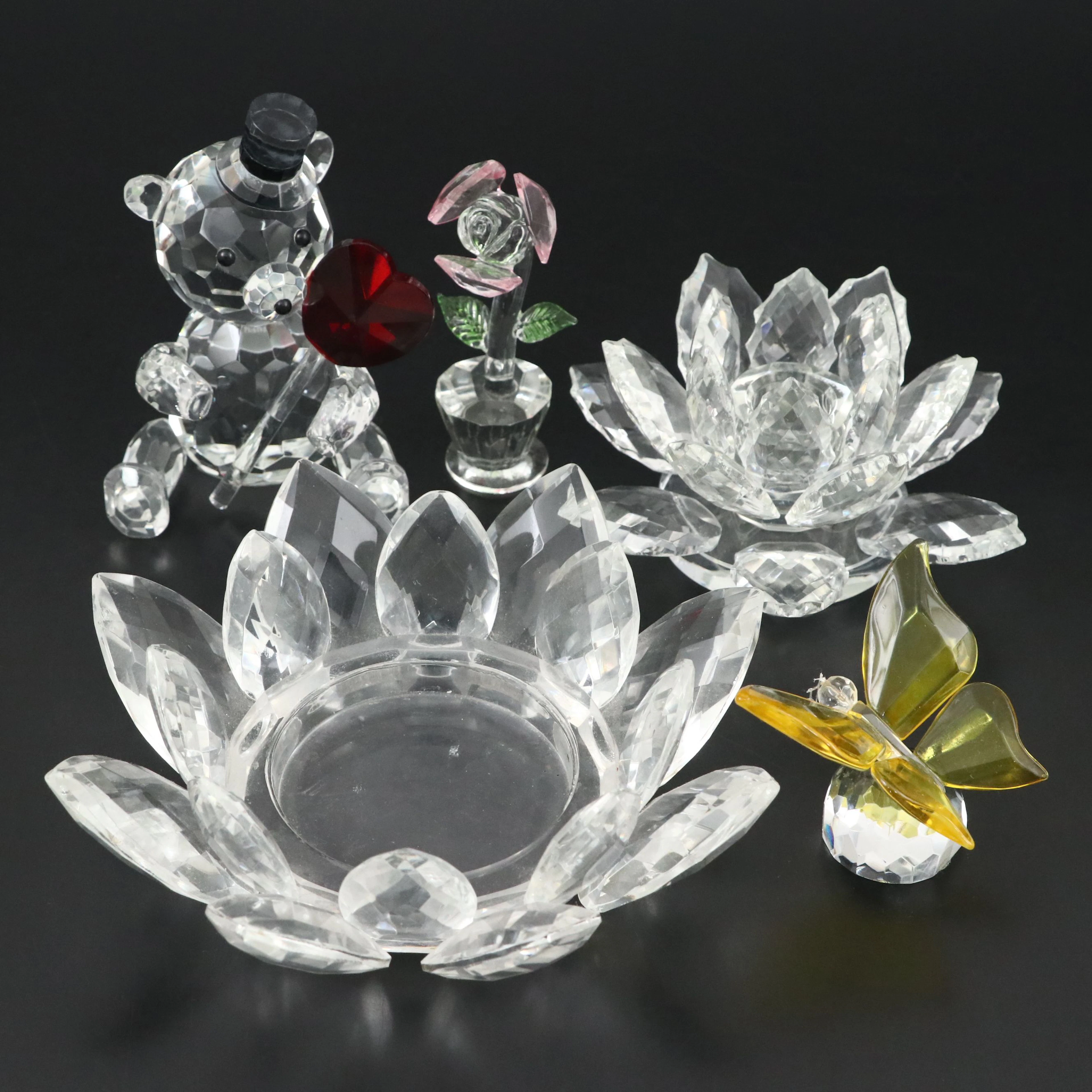 Shannon Crystal Lotus Candlestick with Valentine Bear Figure and More Décor