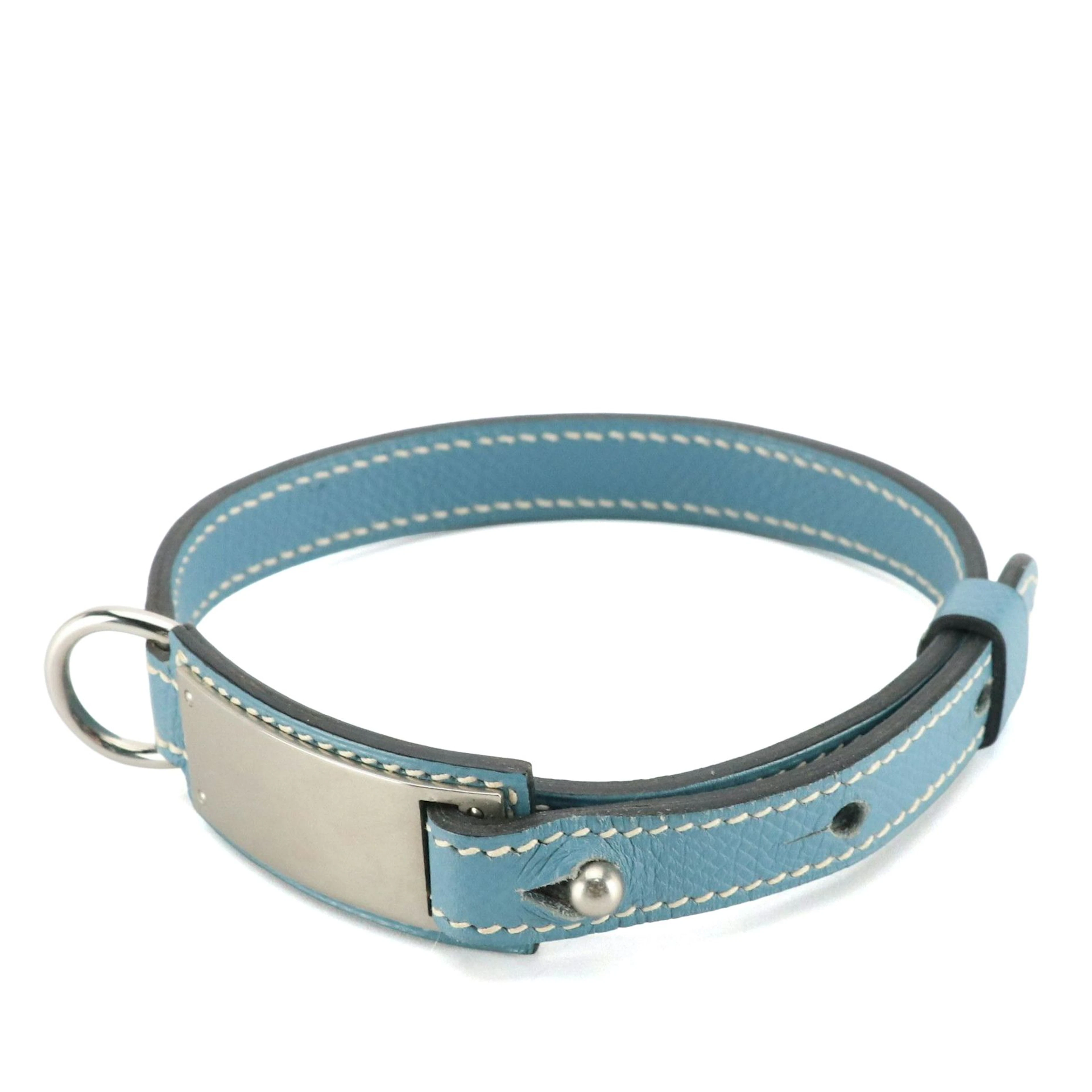 Hermès Taurillon Clemence Leather Dog Collar in Blue Jean