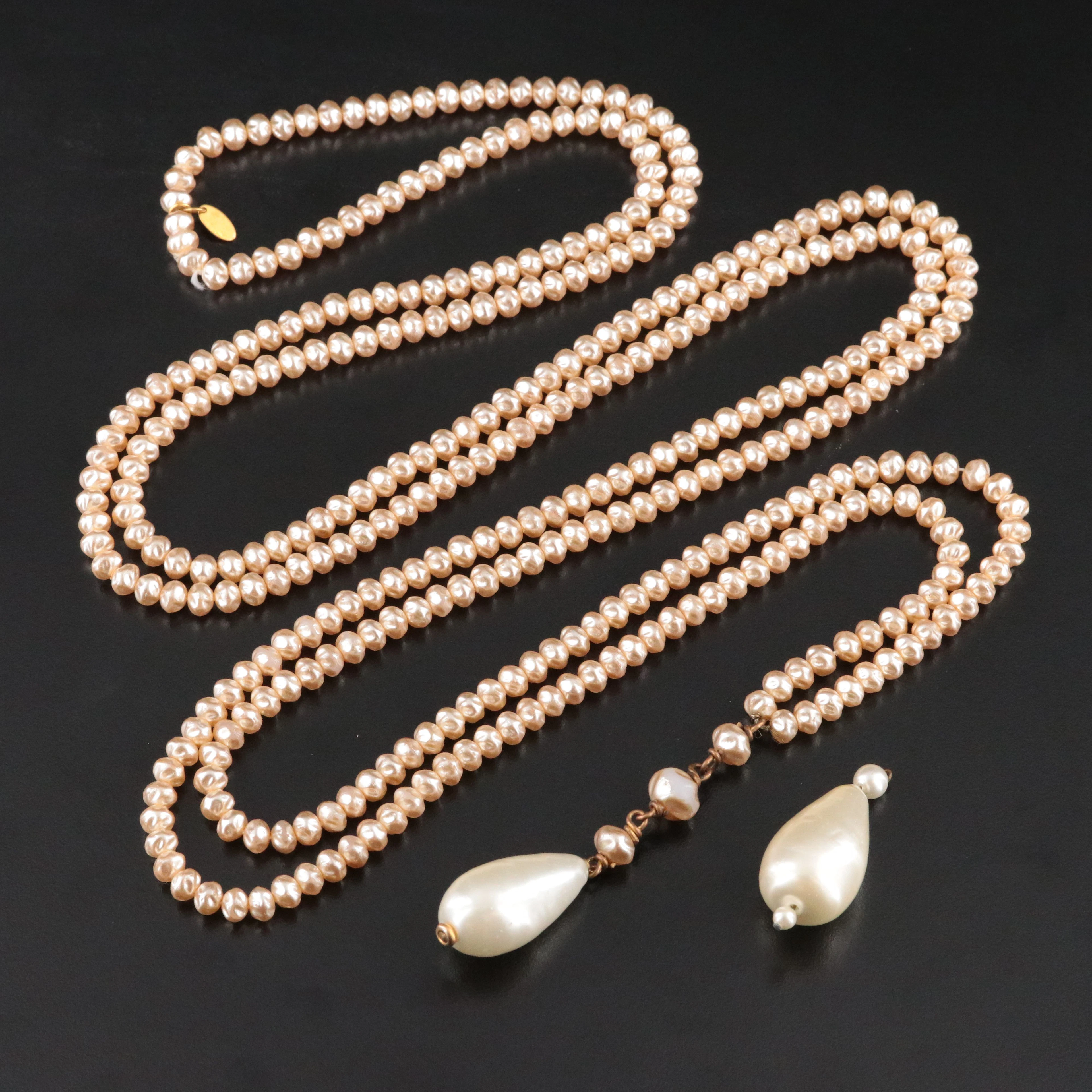 Chanel Glass Pearl Lasso Necklace with Drops, Spring 1994