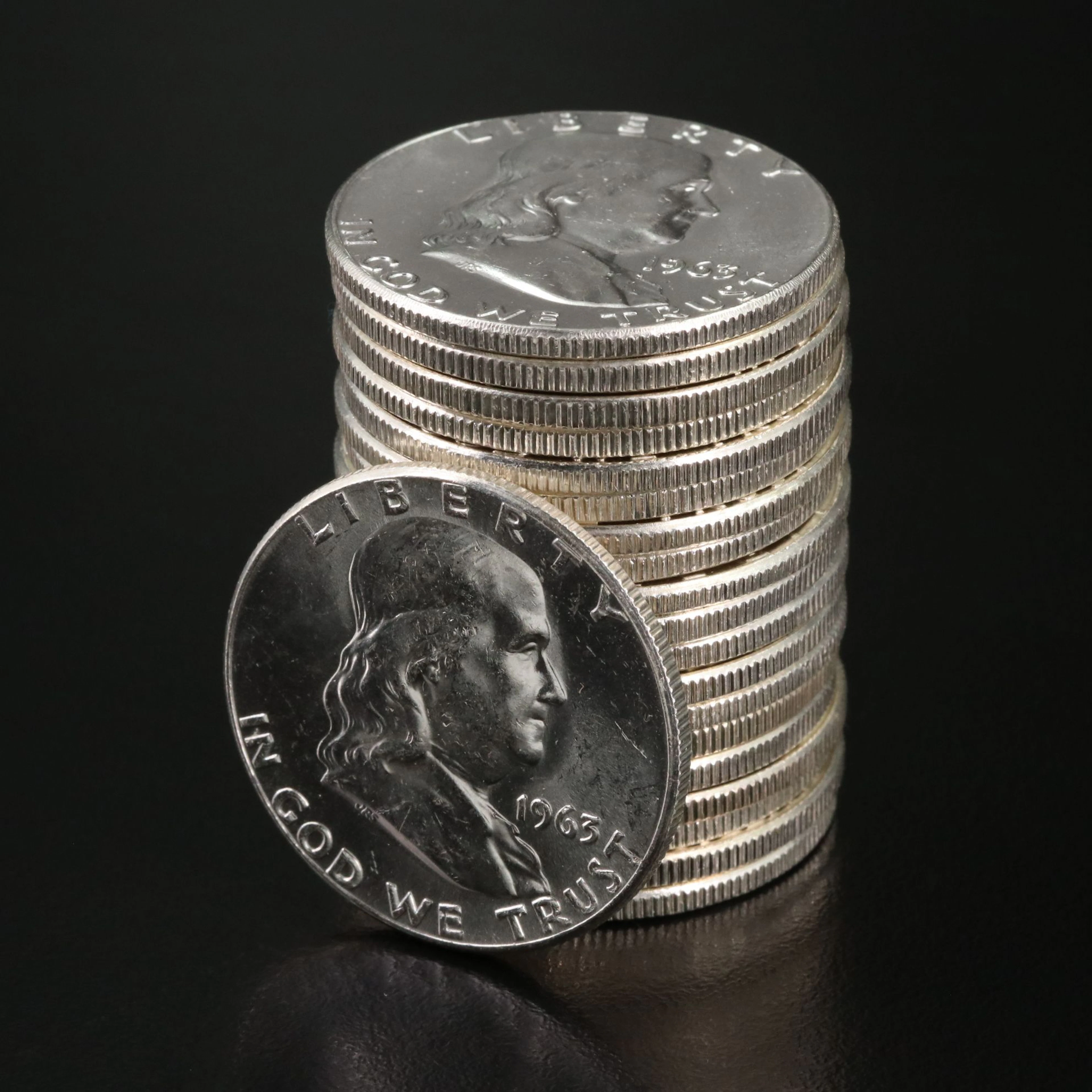 Roll of Twenty Uncirculated Franklin Silver Half Dollars