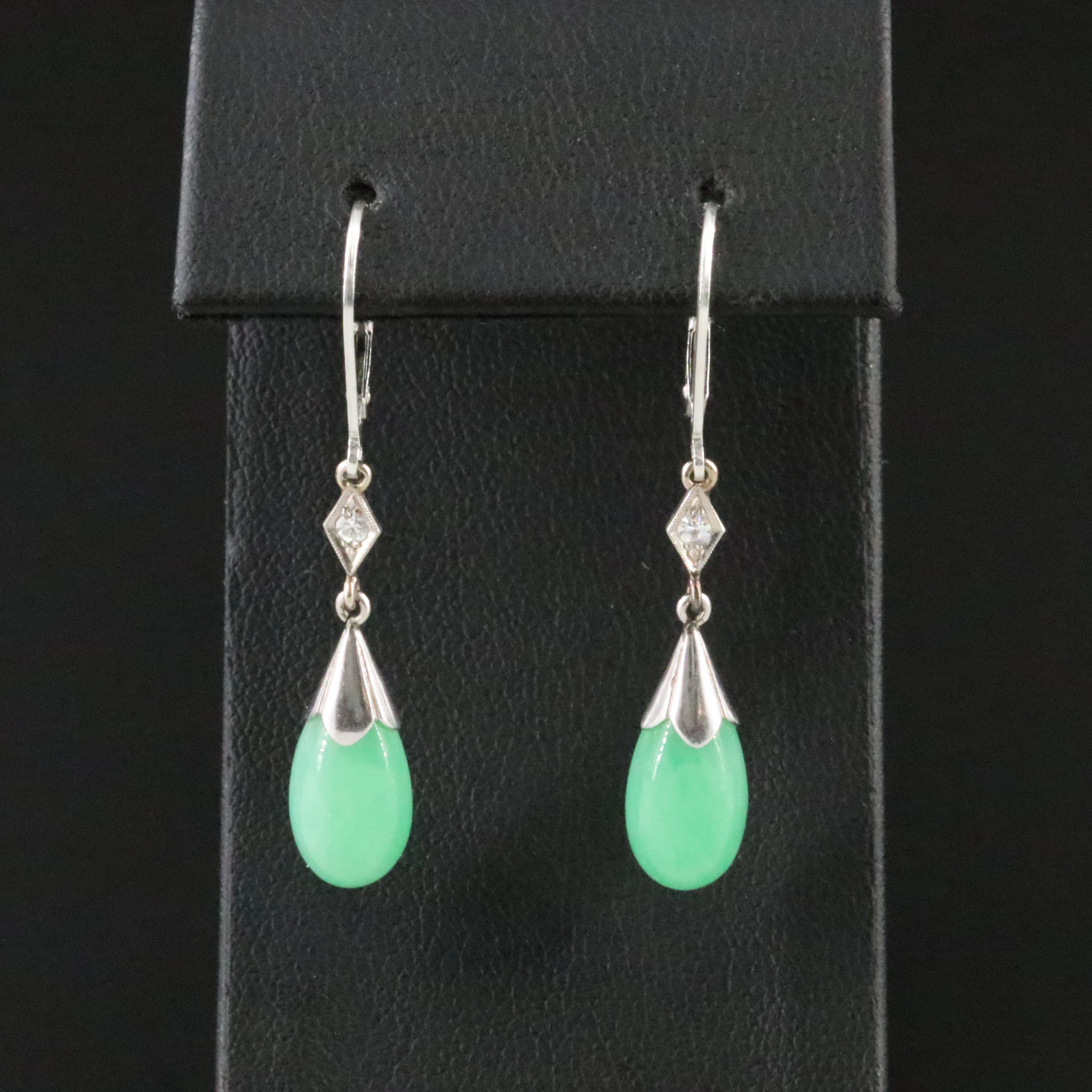14K and Palladium Jadeite and Diamond Earrings