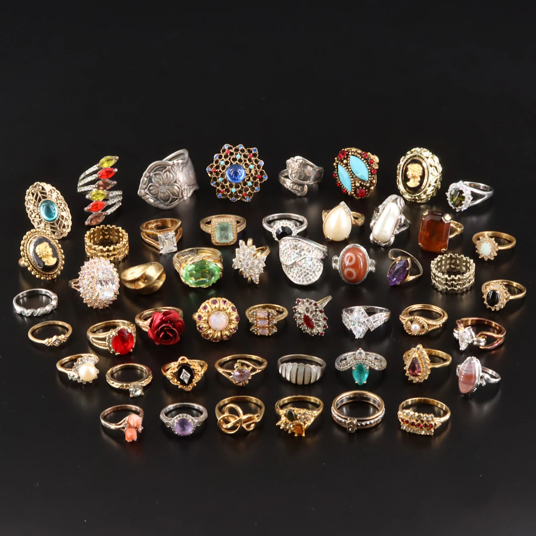 Ring Collection Including Agate, Coral & Mother-of-Pearl