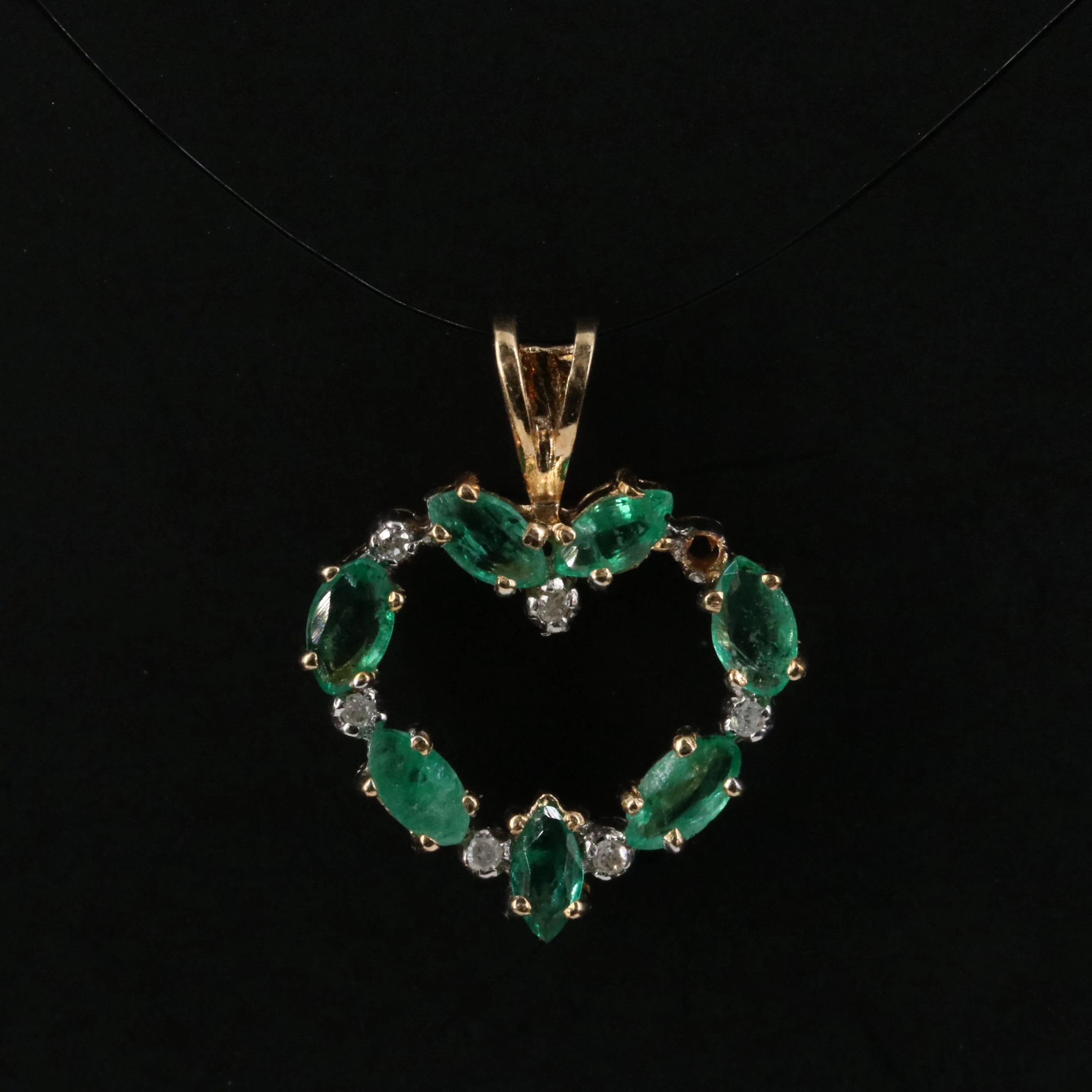 14K Emerald and Diamond Heart Pendant