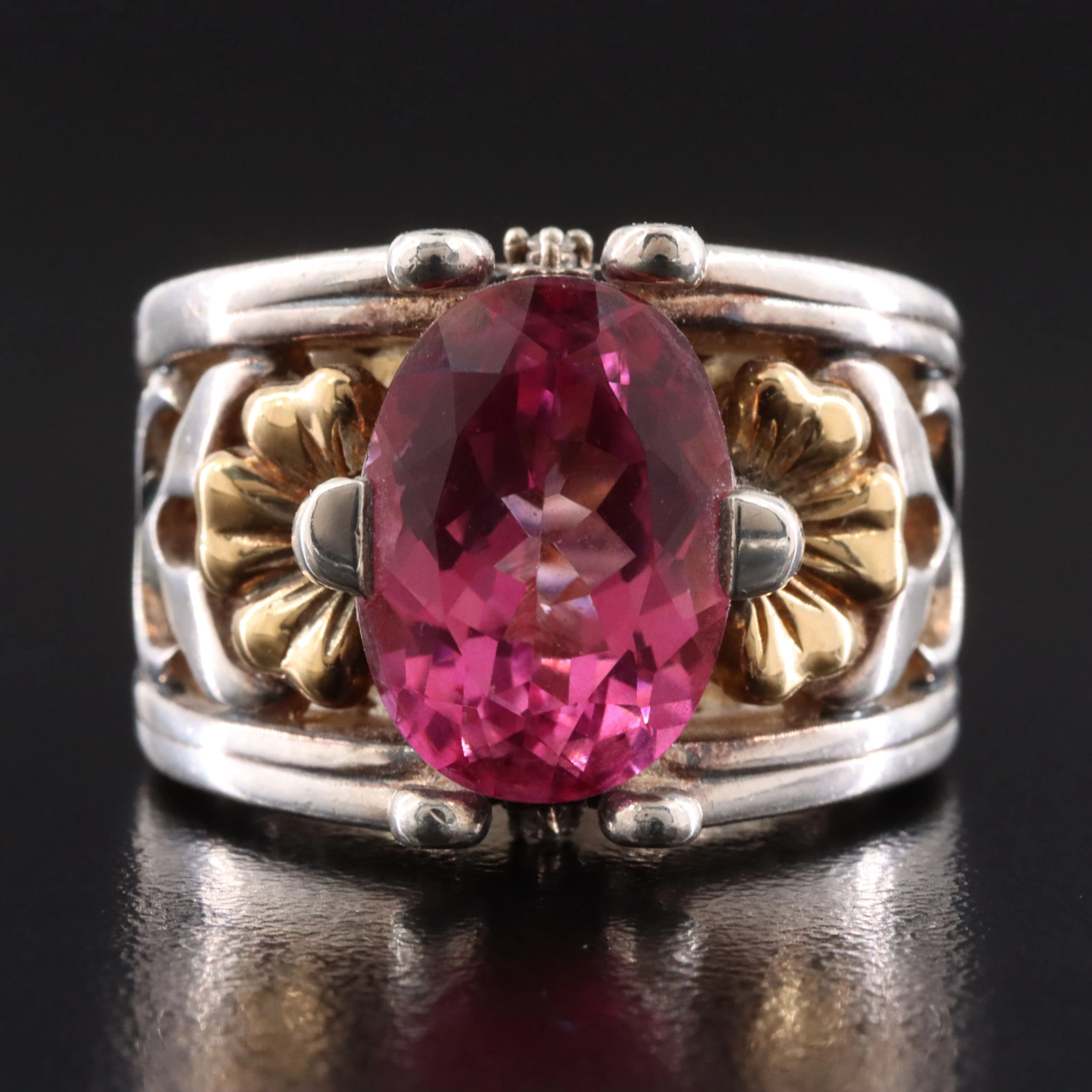 Lyric Sterling Pink Topaz Floral Ring with 18K and Diamond Accents