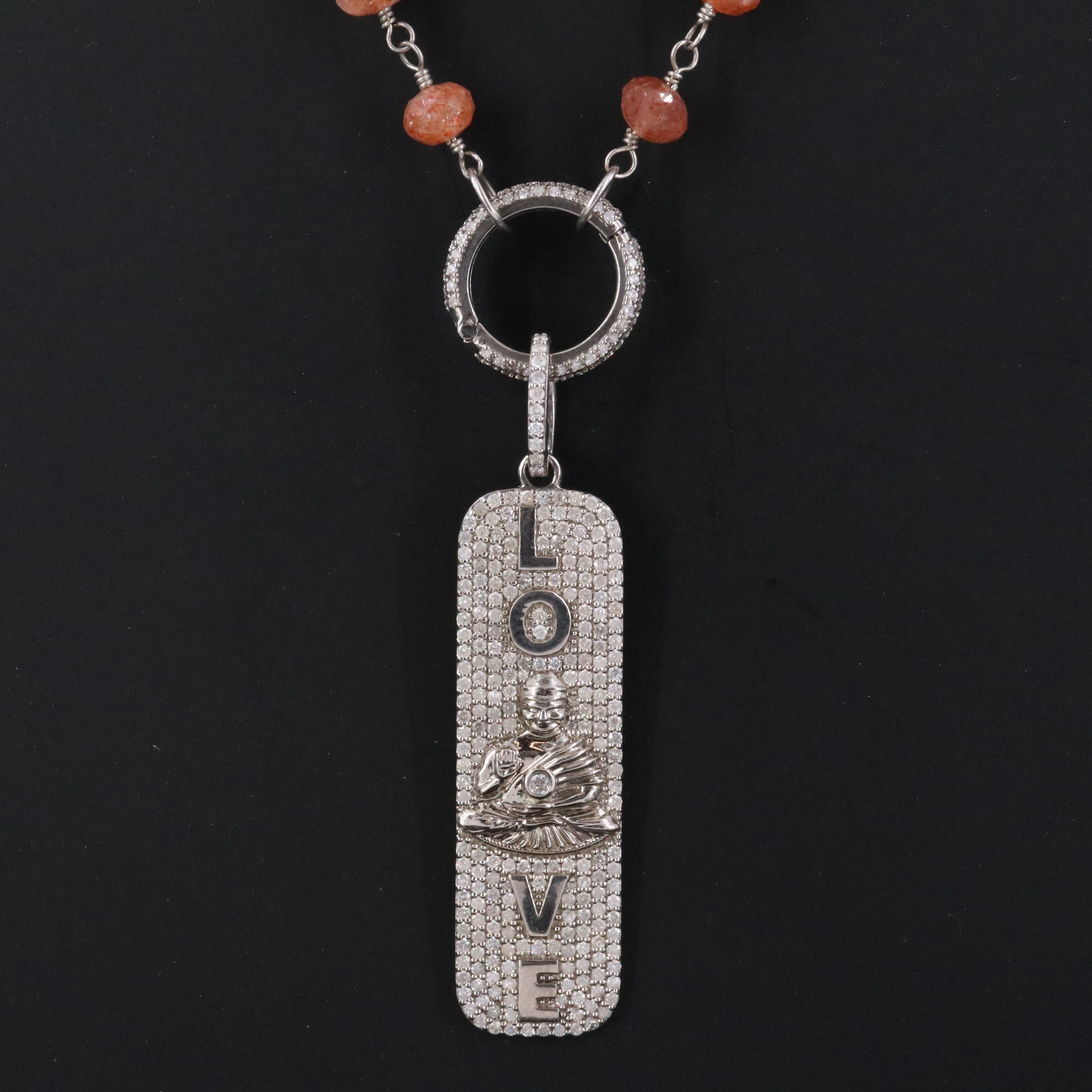 Sheryl Lowe Sterling Sunstone and Diamond Buddha Love Necklace