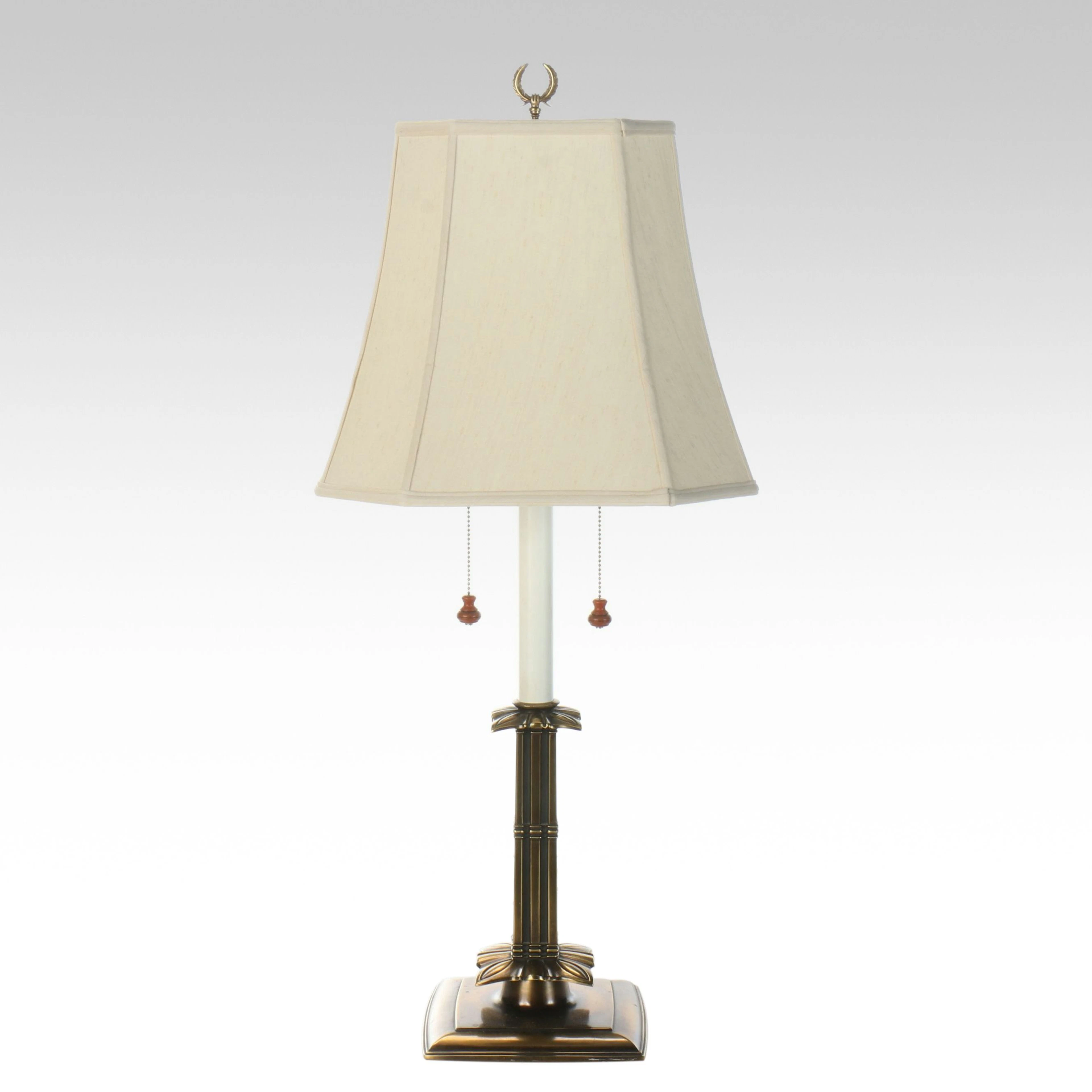 Neoclassical Style Patinated Brass Columnated Table Lamp with Panel Shade