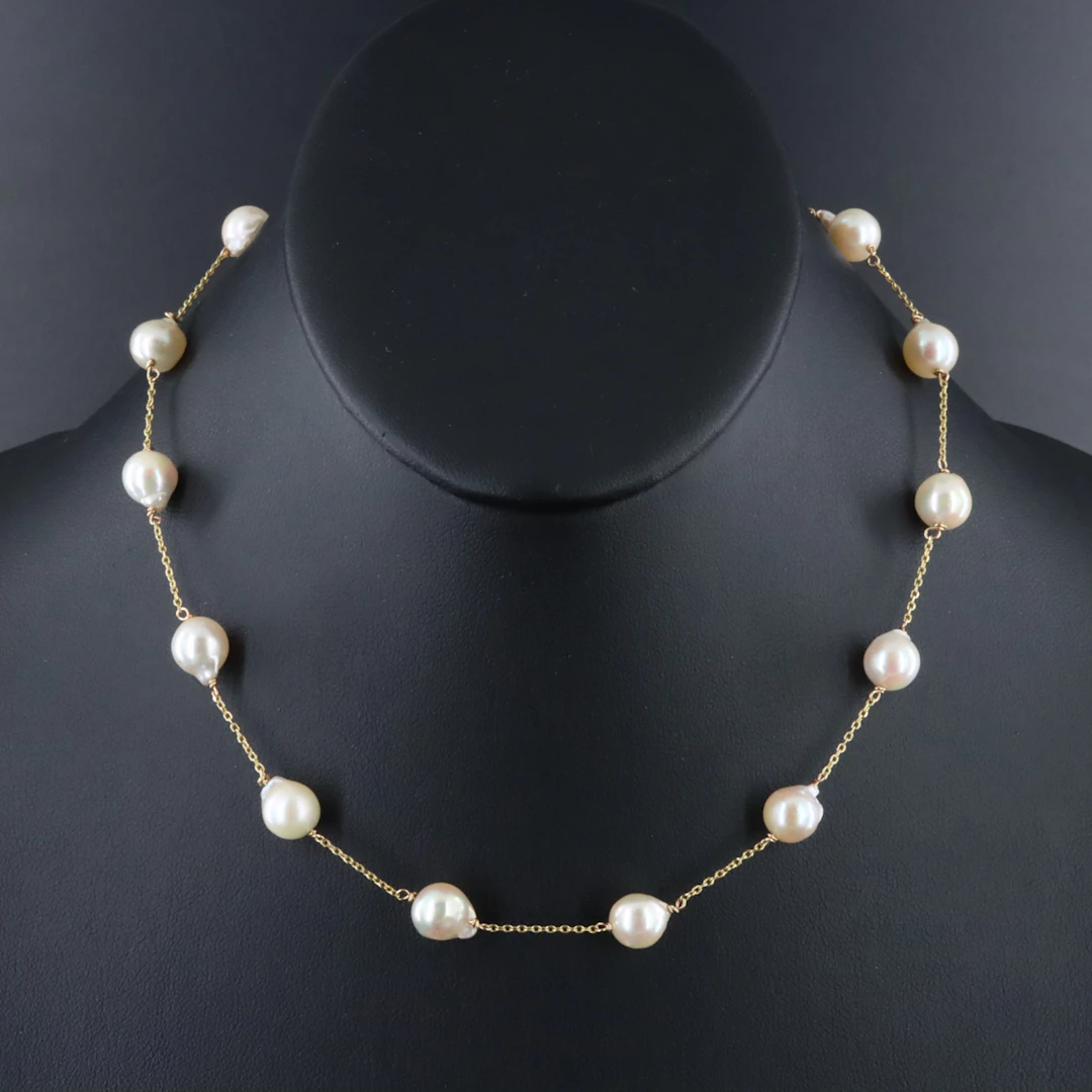 14K Pearl Station Necklace