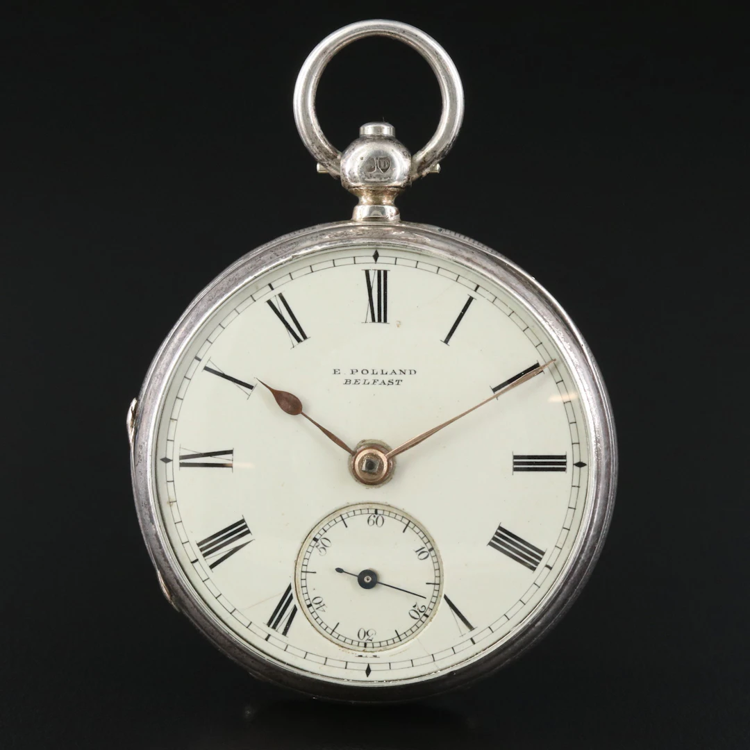 E. Pollard Belfast Sterling Silver Key Wind and Set Pocket Watch