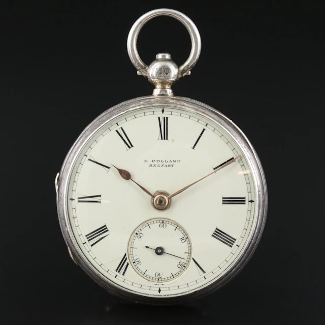 E. Pollard Belfast Sterling Silver Key Wind and Set Pocket Watch