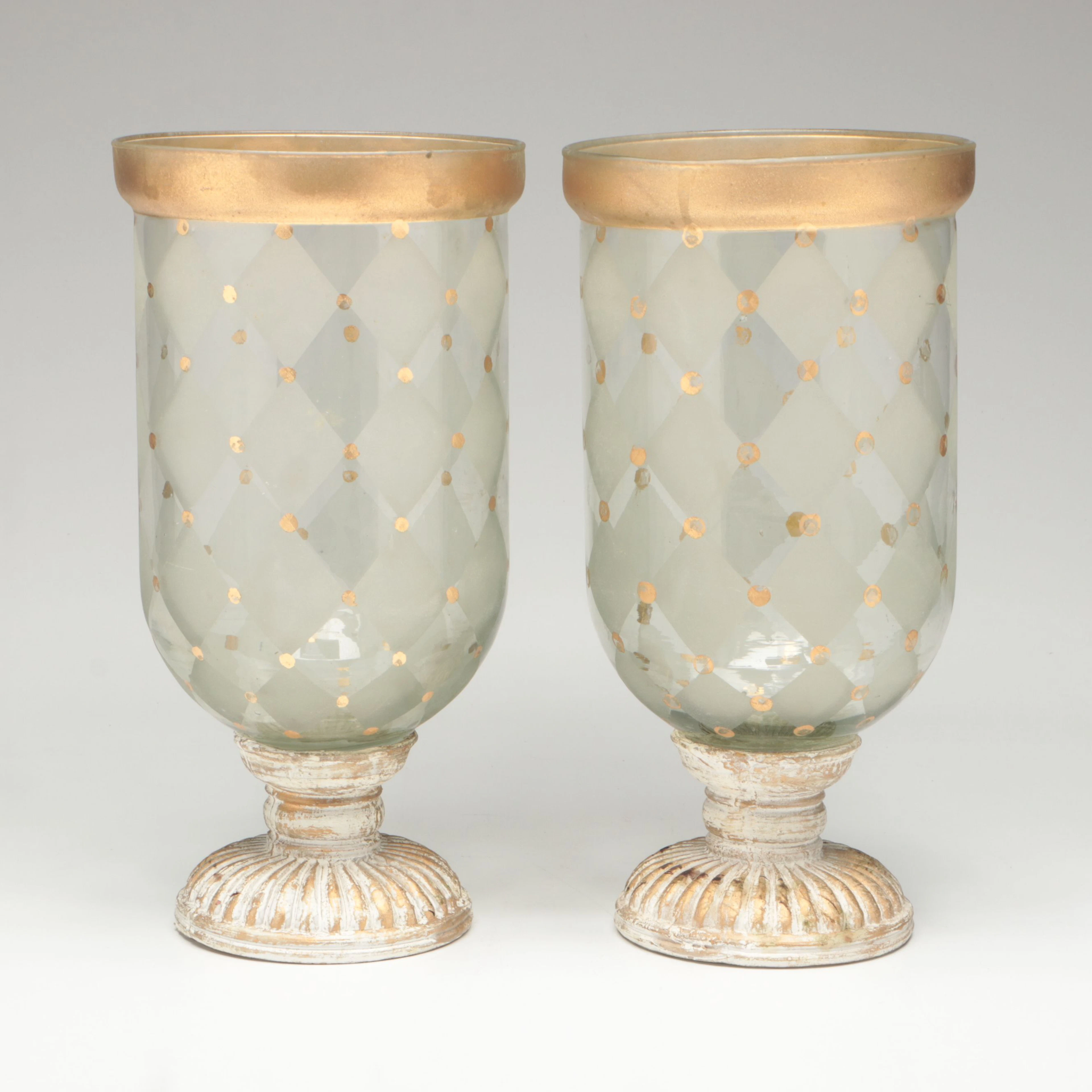 Pair of Frosted Diamond Motif Pedestal Vases, Contemporary