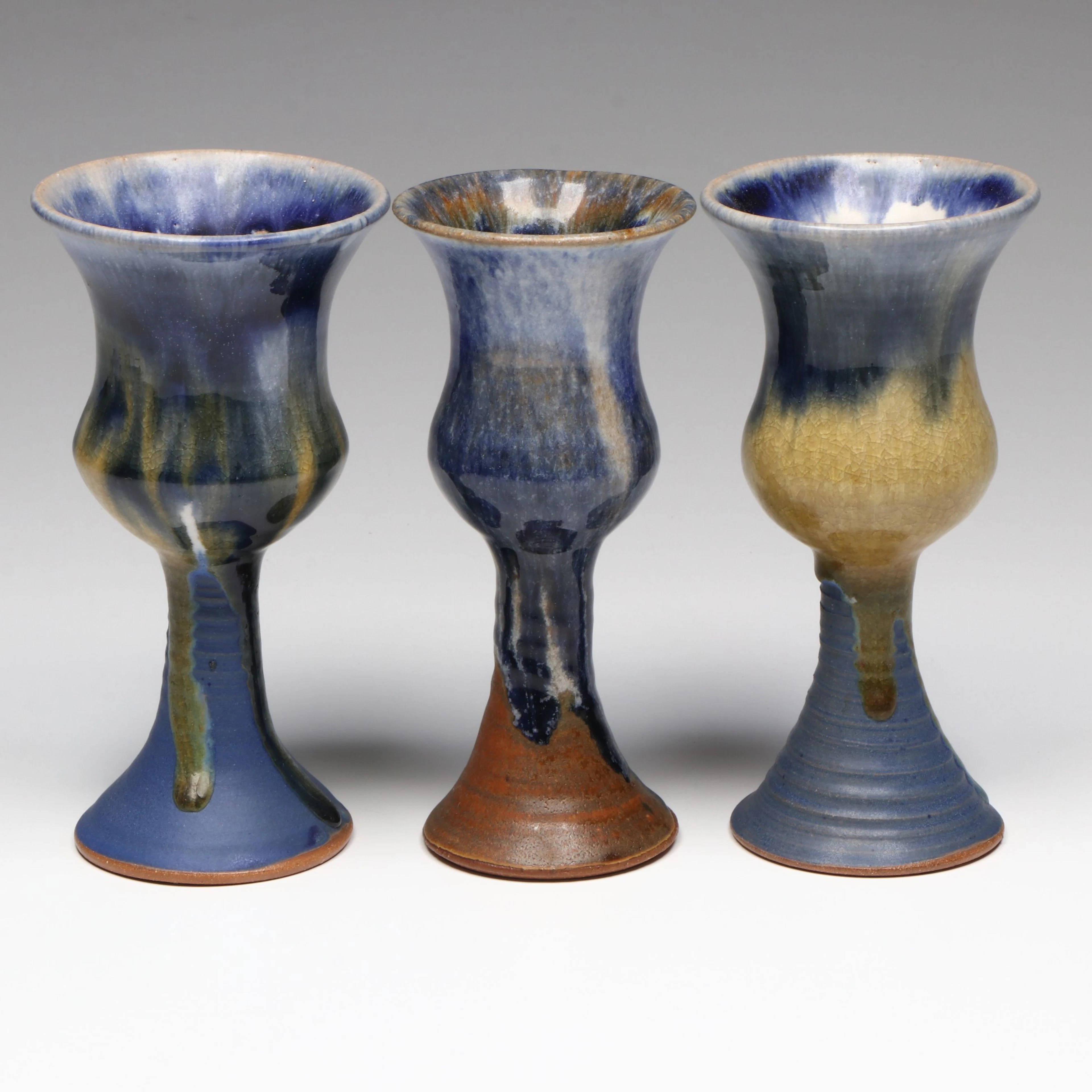 Rustic Studio Pottery Drip Glaze Goblets