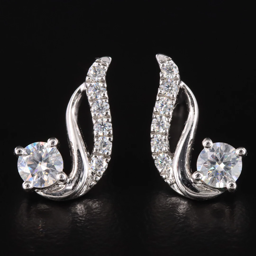 Sterling Moissanite Swirl Motif Earrings