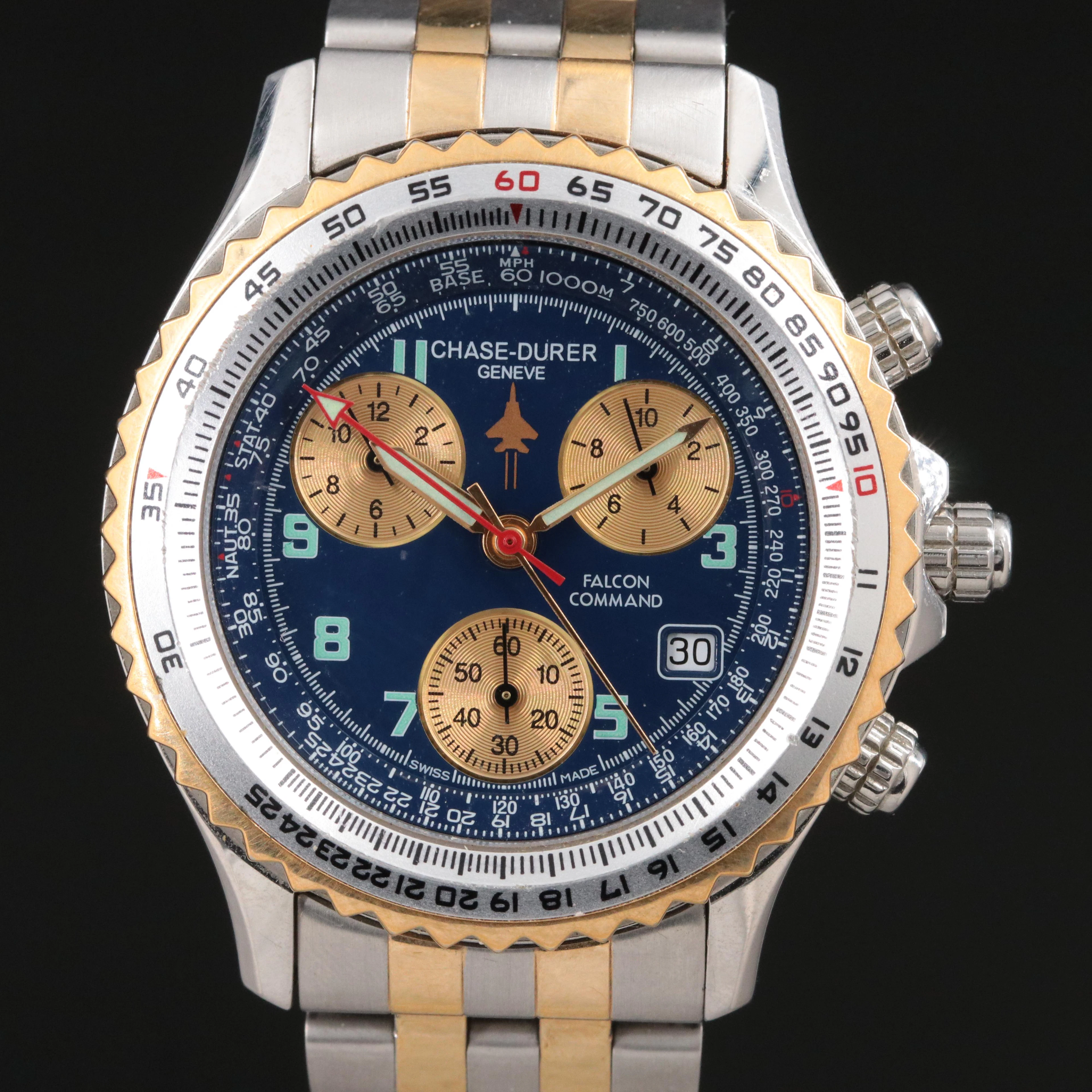 Chase-Durer Falcon Command Pilot Stainless Steel Chronograph Watch