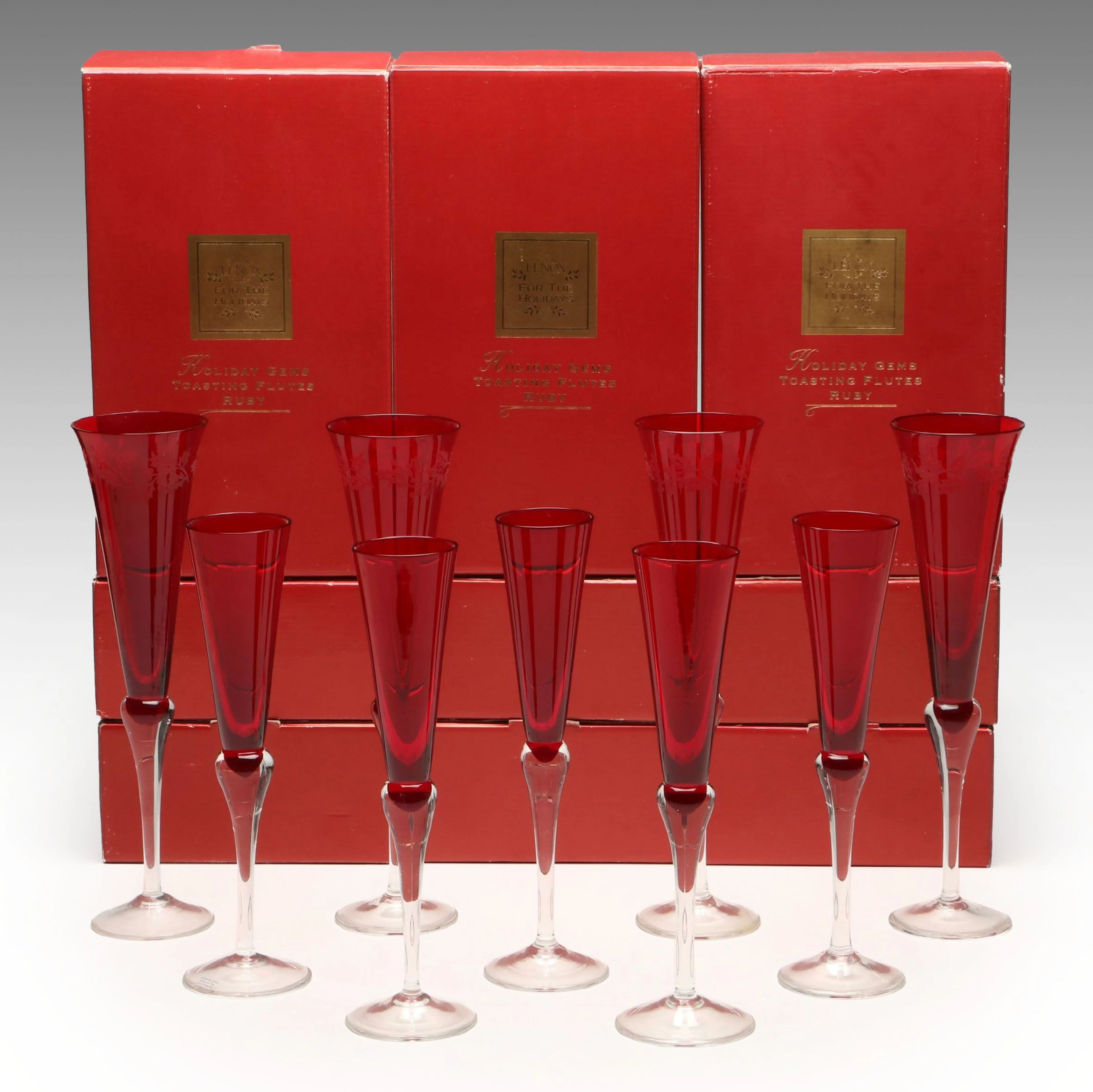 Lenox "Holiday Gems Ruby" Fluted Glass Toasting Flutes