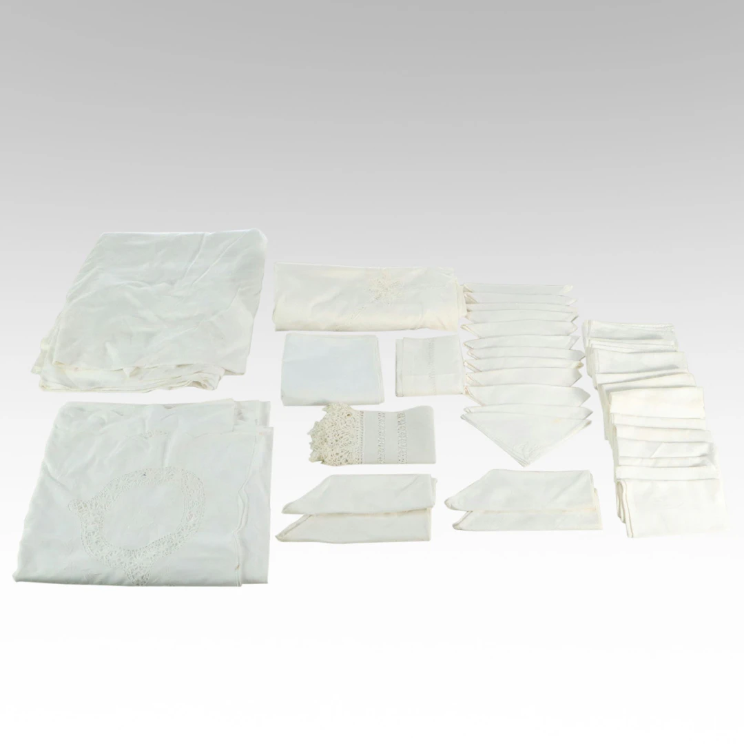 Lace Edge with Other White and Cream Table Linens, Mid-20th Century