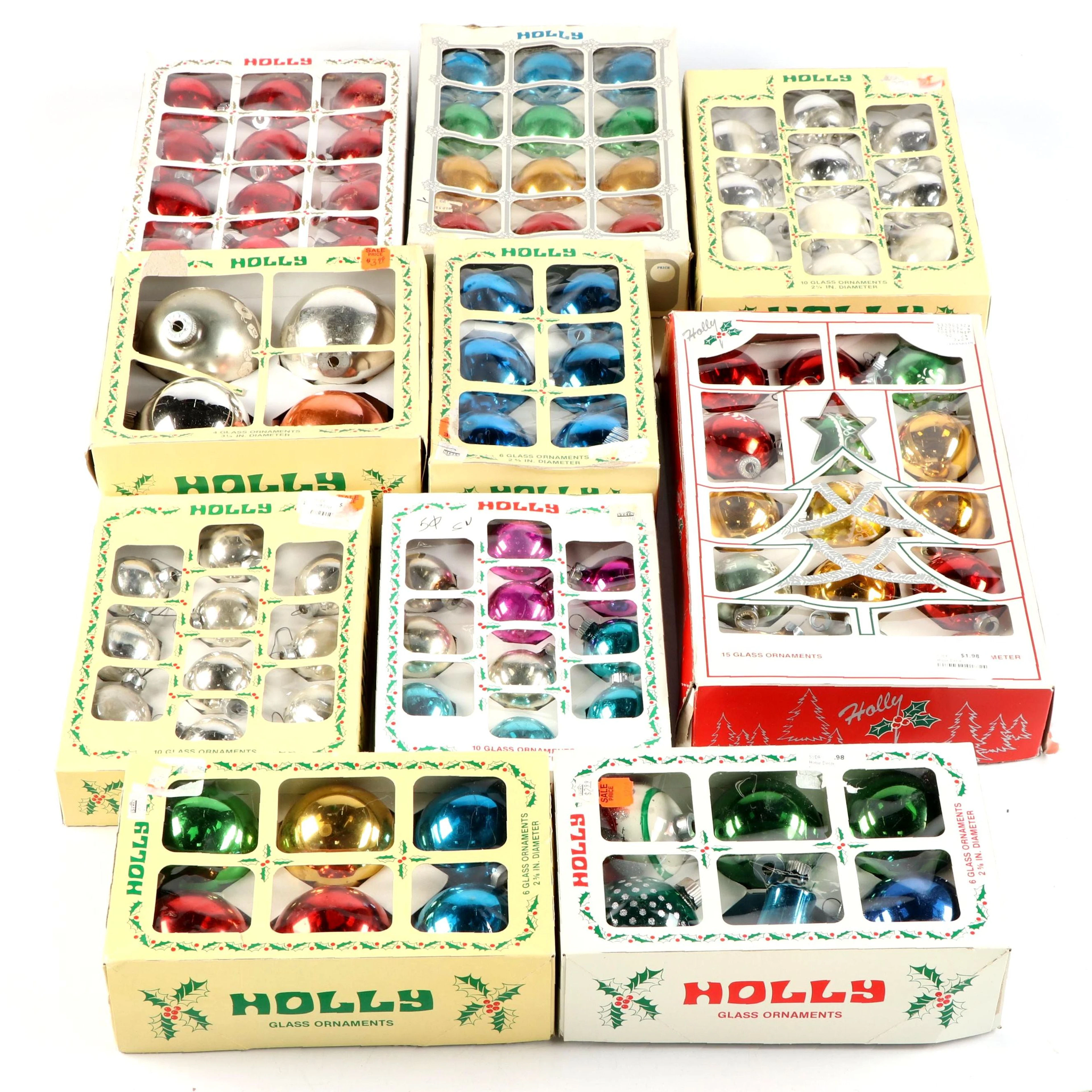 Holly Glass Multicolored Vintage Ornaments