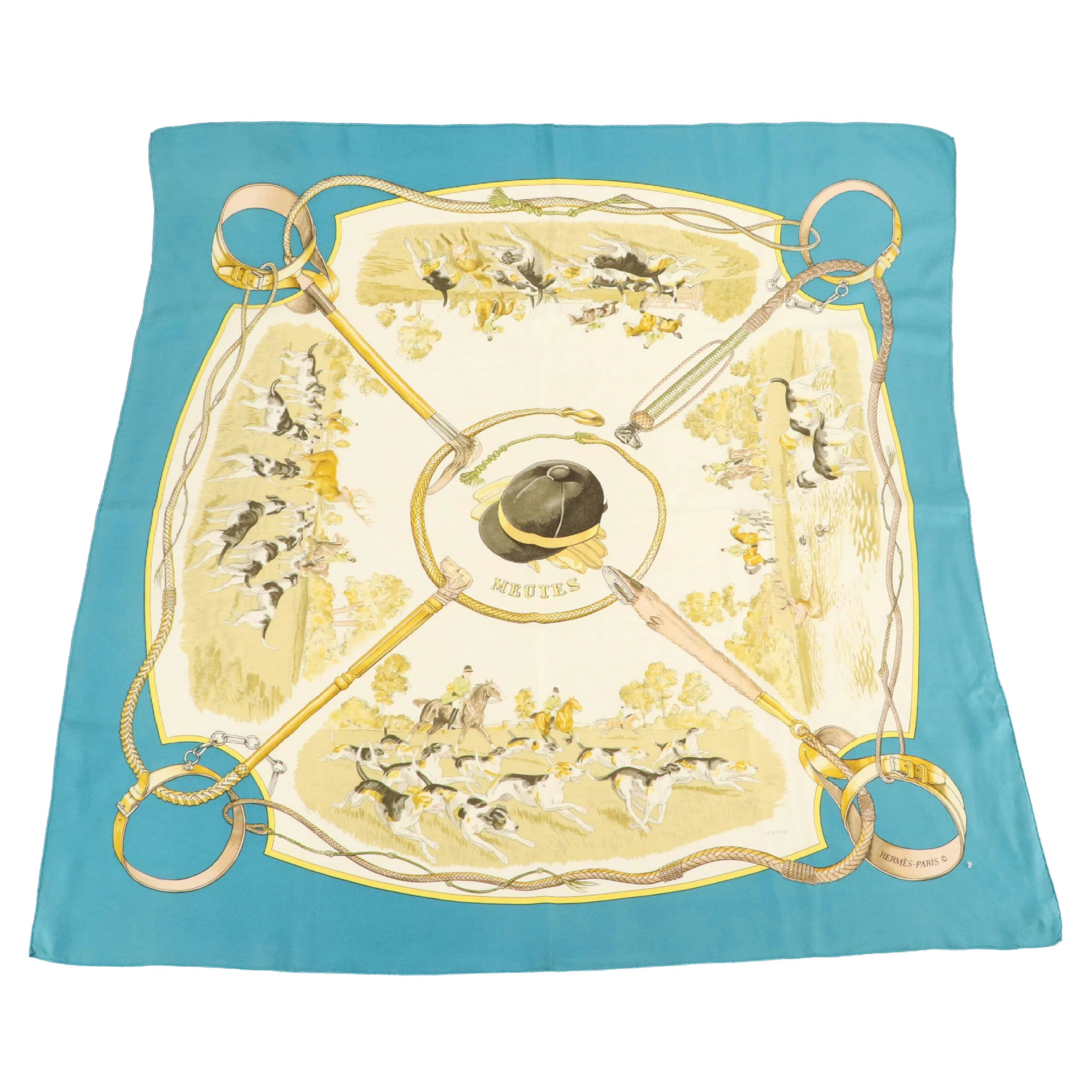 Hermès Early Issue "Meutes" Scarf 90 in Silk Twill