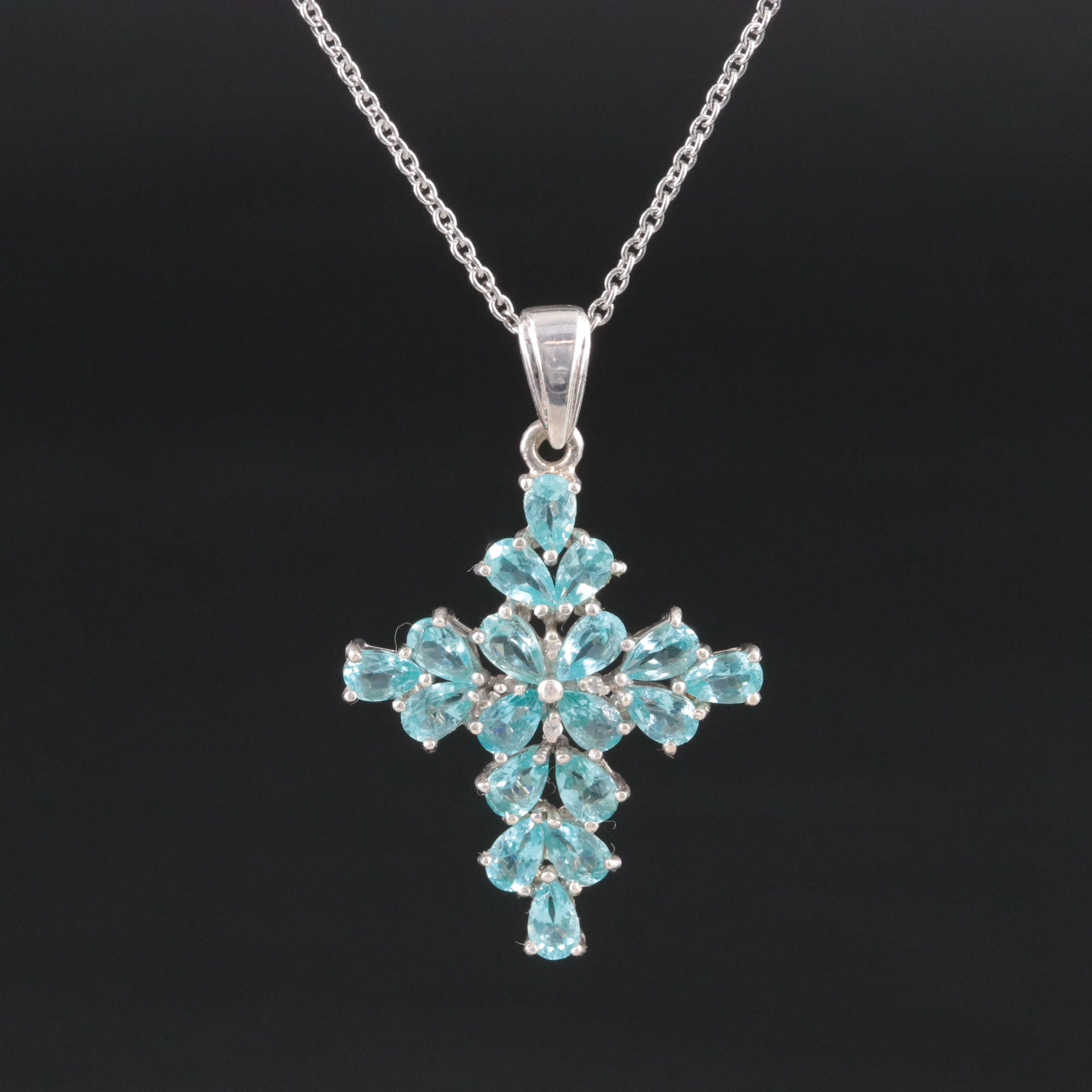 Sterling Apatite Cross Pendant on Cable Chain Necklace