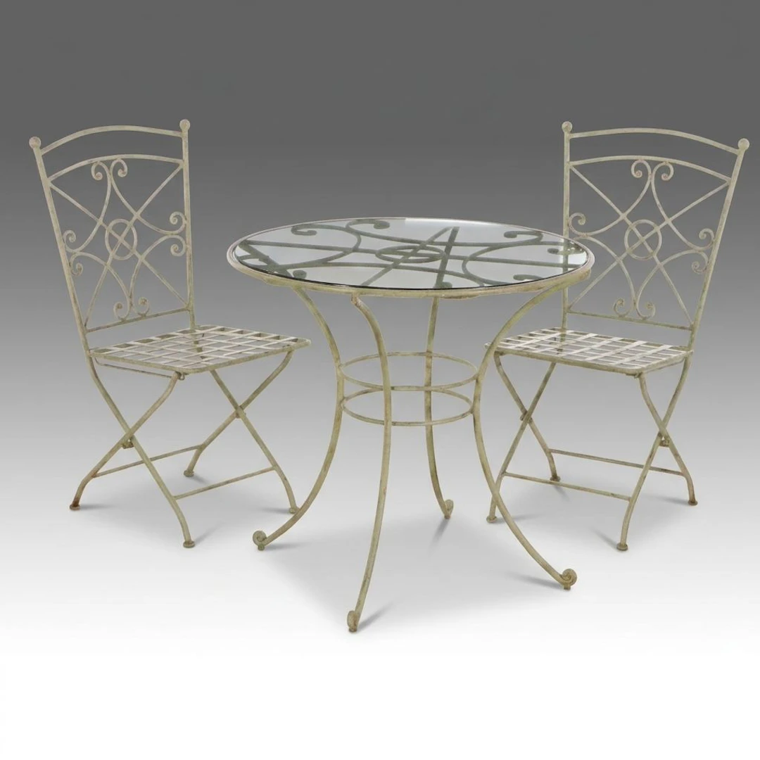 Distressed Green Finish Metal Three-Piece Patio Bistro Set