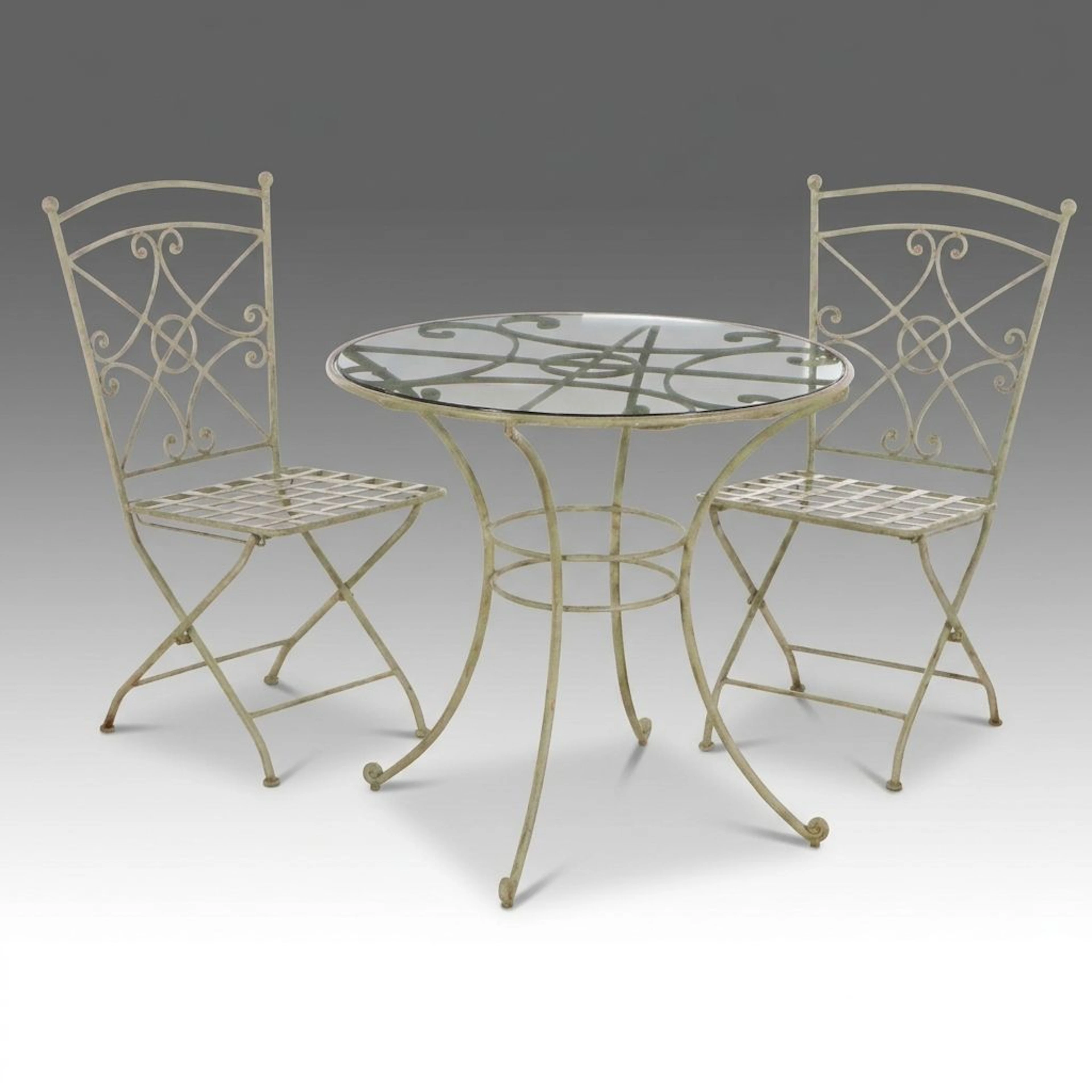 Distressed Green Finish Metal Three-Piece Patio Bistro Set