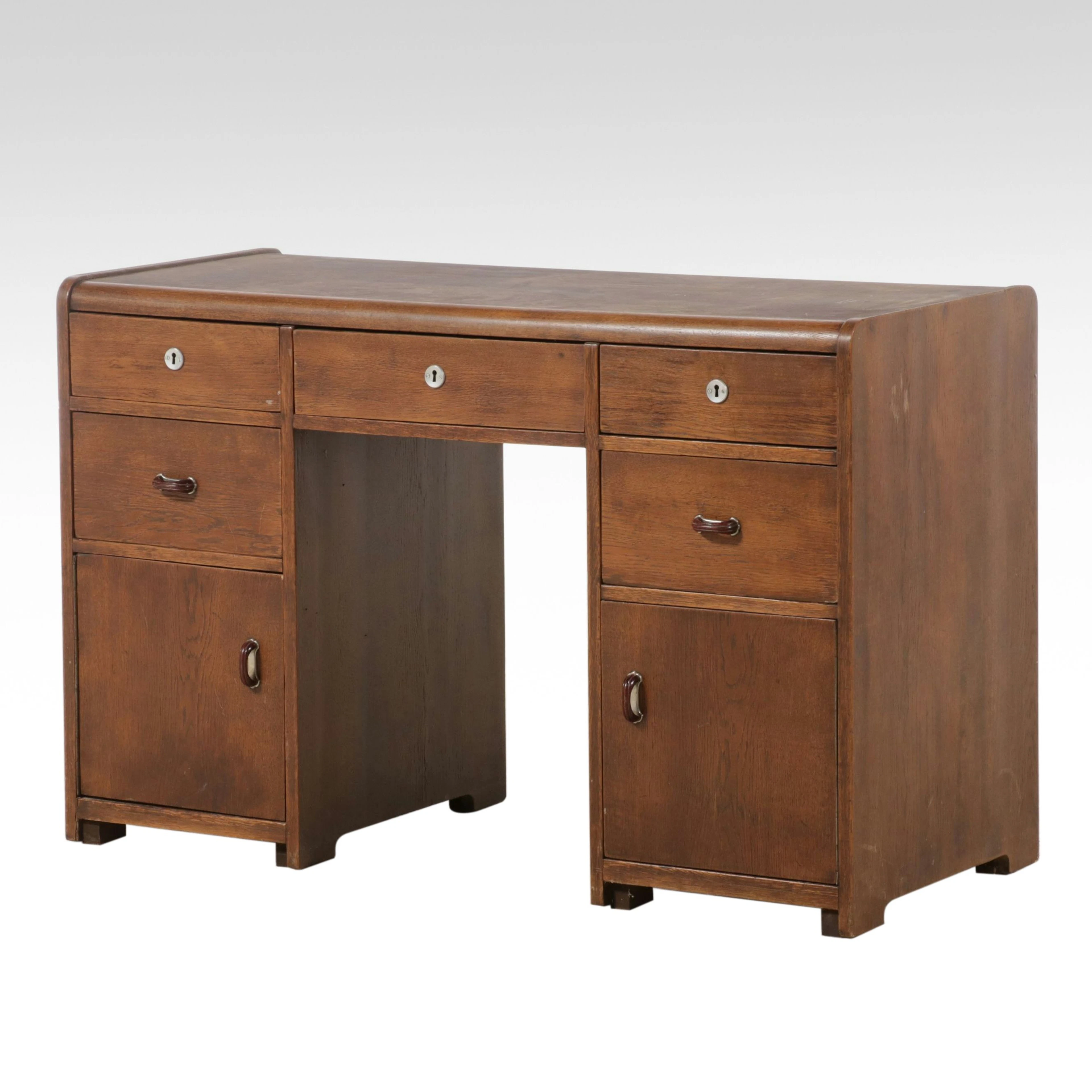 Art Deco Streamline Moderne Style Kneehole Desk with Bakelite Handles