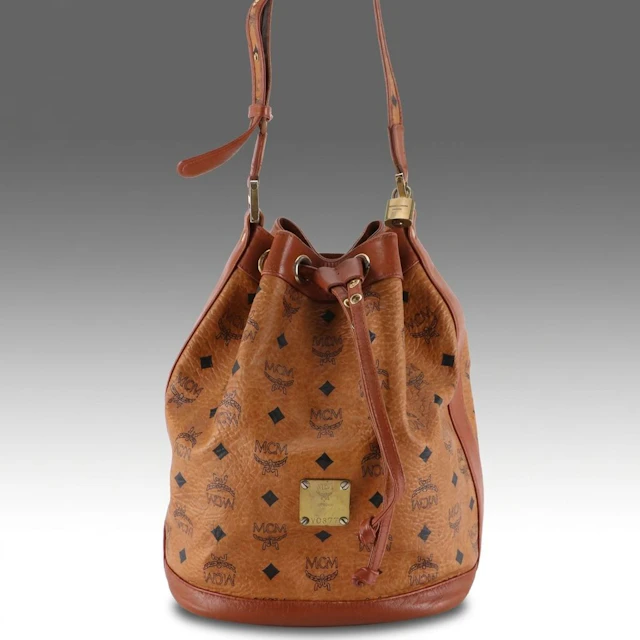 MCM Drawstring Bucket Bag in Visetos Canvas and Nappa Leather Trim