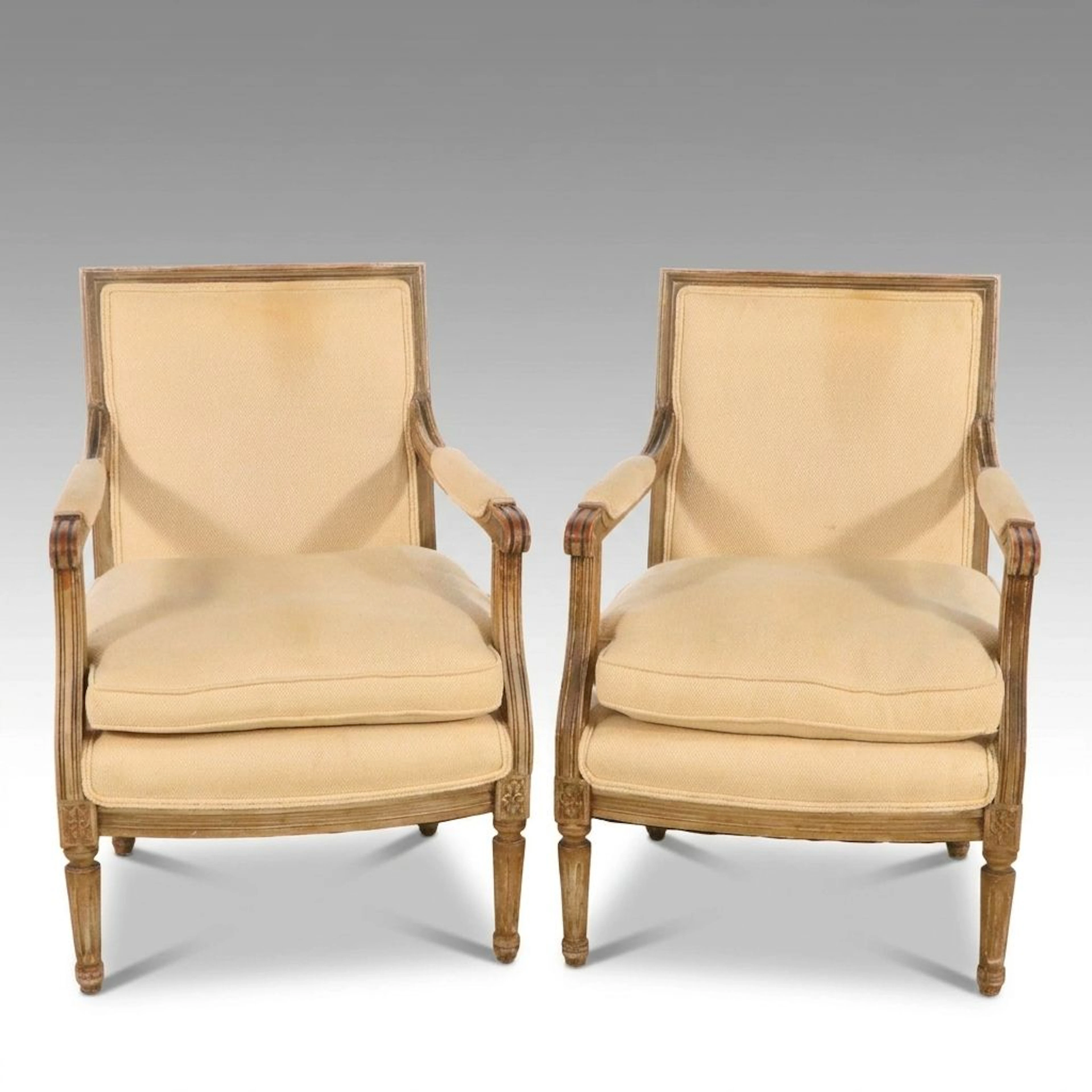 Pair of Louis XVI Style Upholstered Armchairs