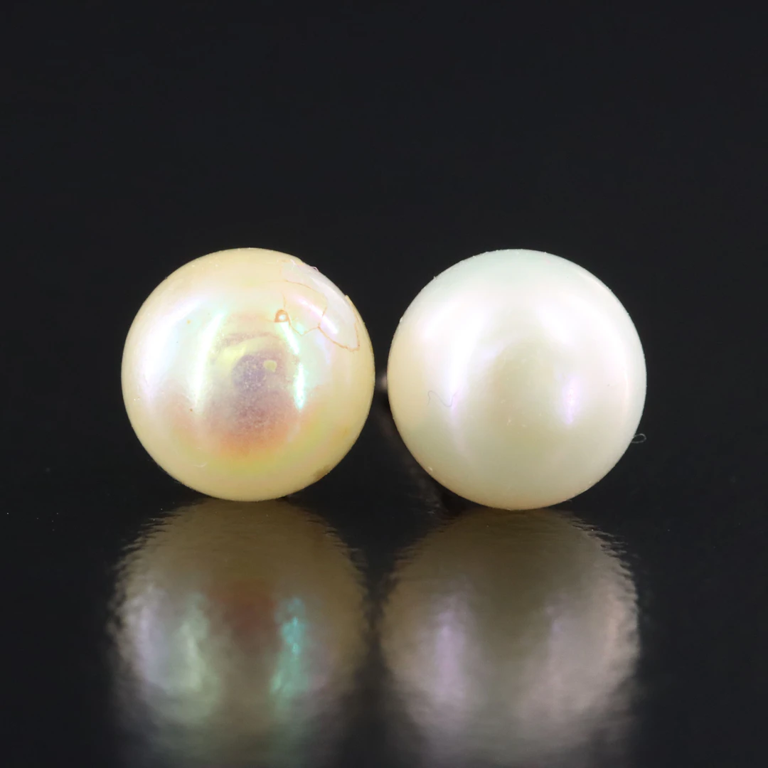 Single Pearl and Imitation Pearl Stud Earrings with Sterling and 14K