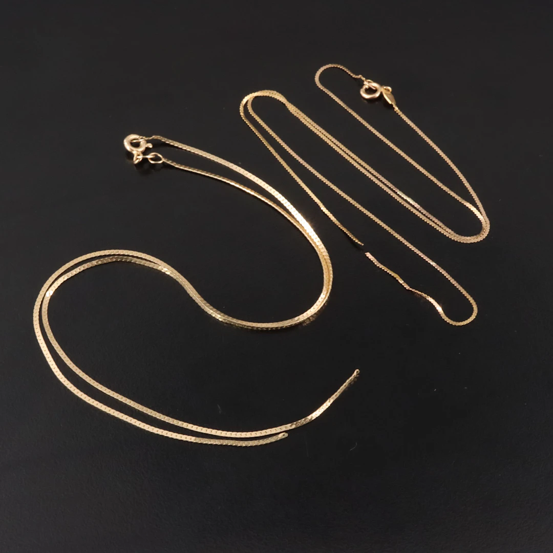 Italian 14K Serpentine & Herringbone Chain Necklace Repair Lot
