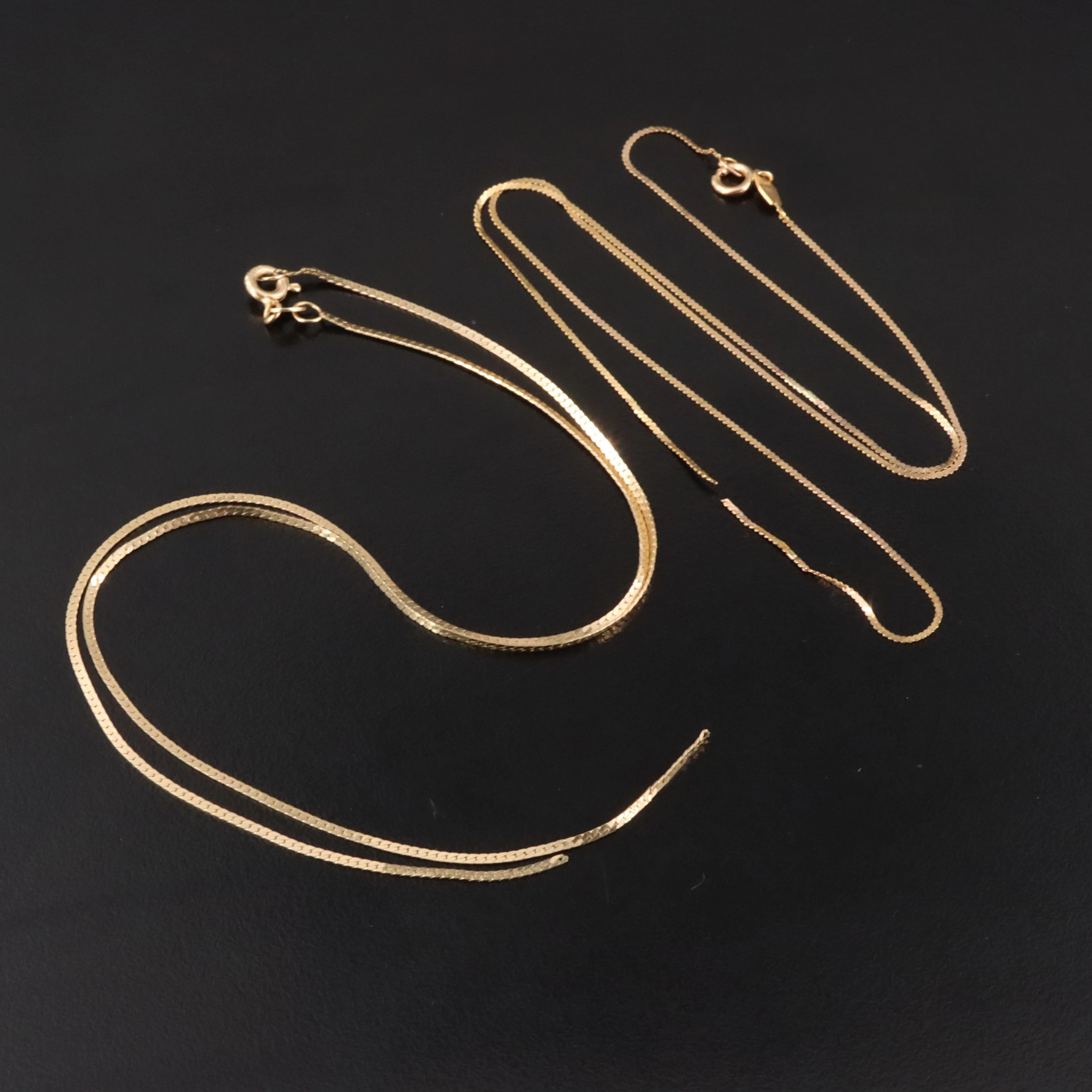 Italian 14K Serpentine & Herringbone Chain Necklace Repair Lot