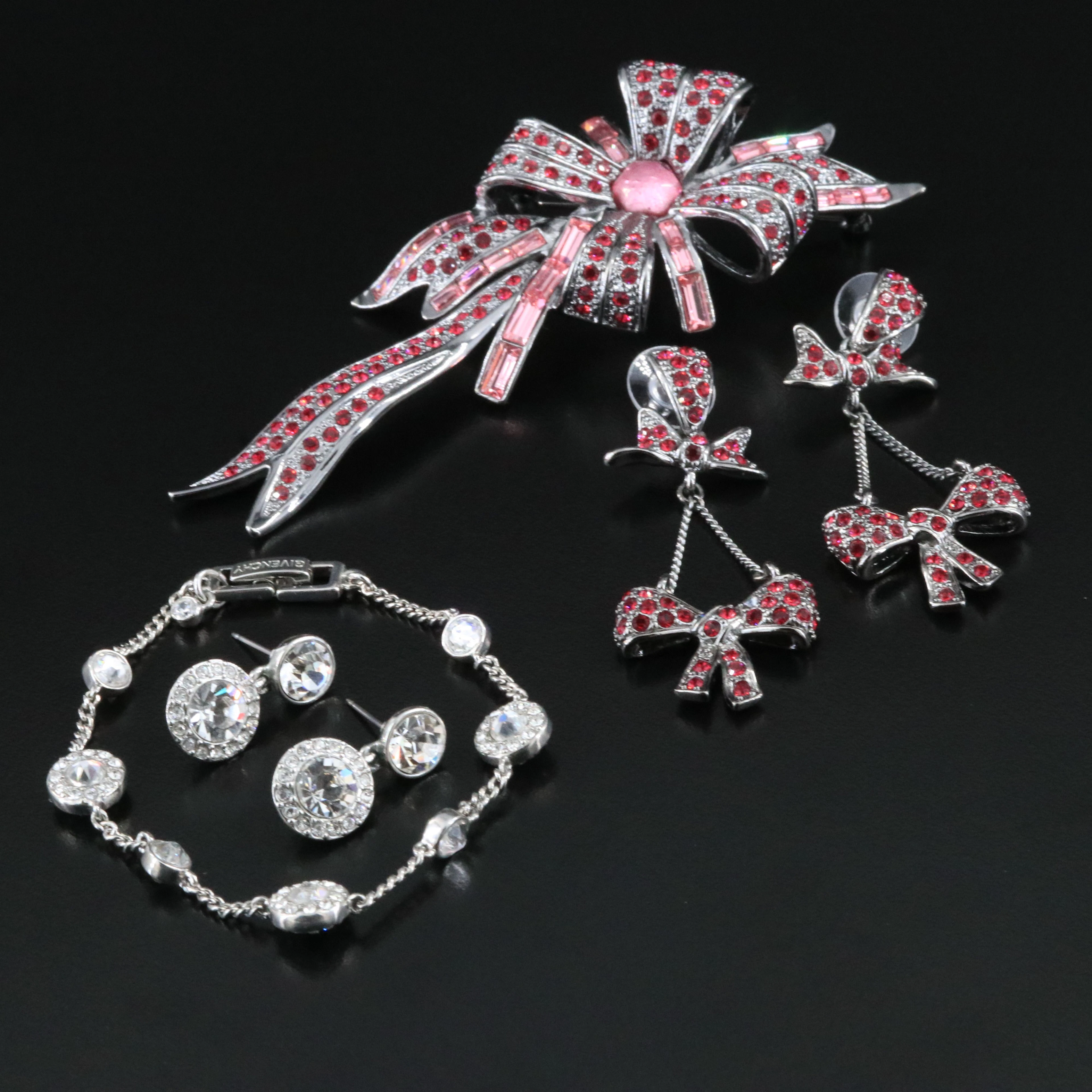 Givenchy Crystal Earrings, Bracelet, and Brooch