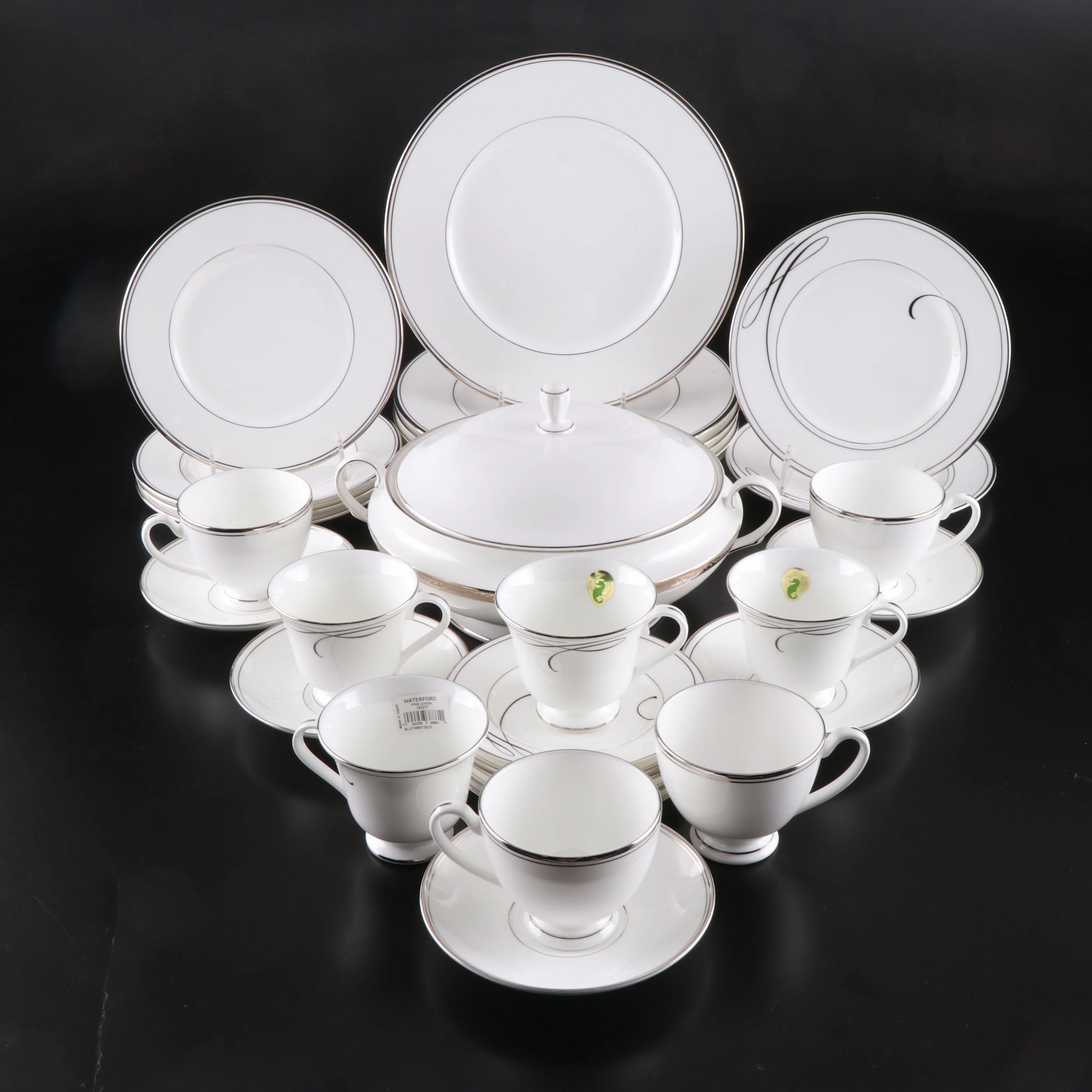 Waterford "Padova" and "Ballet Ribbon" Platinum Trimmed Porcelain Dinnerware