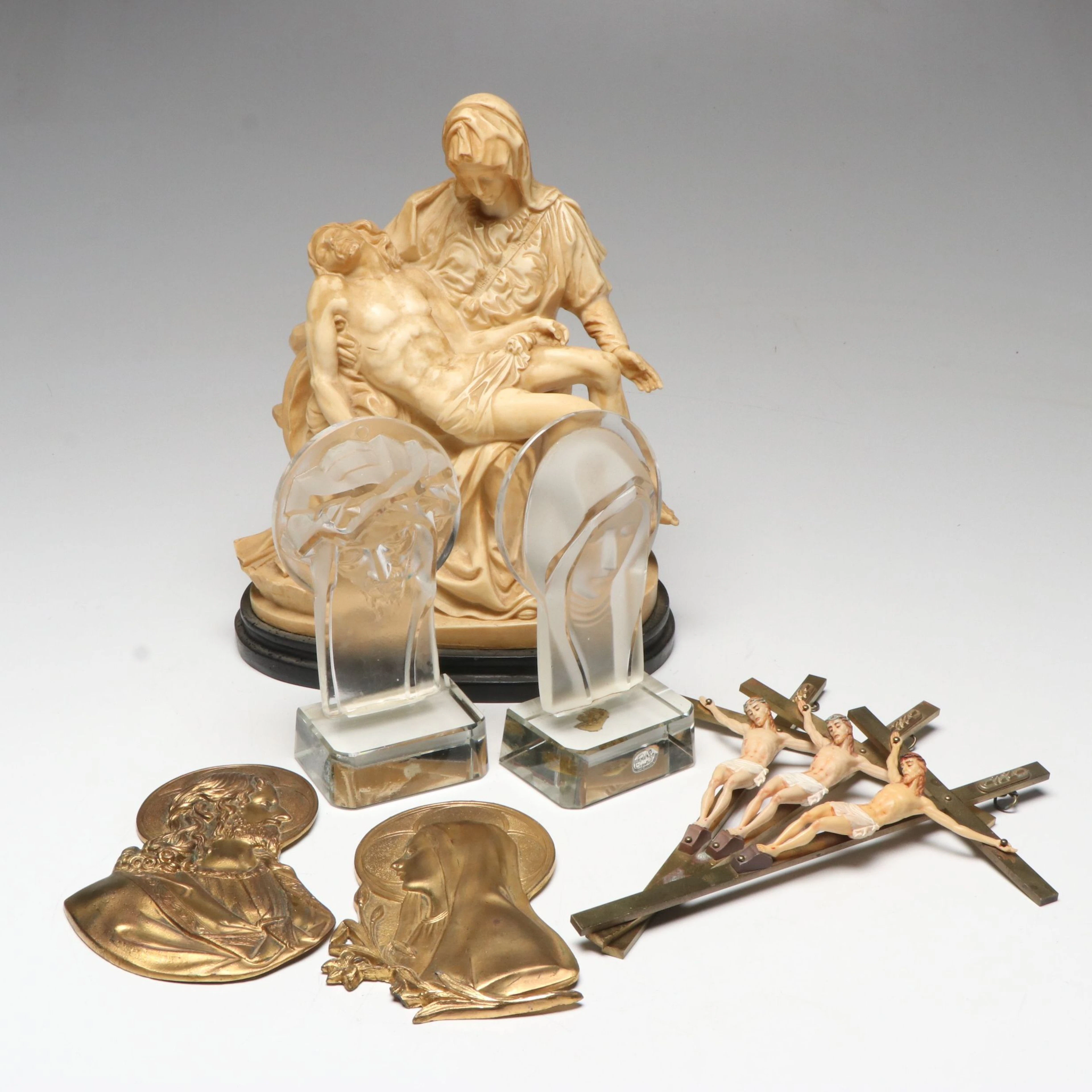 A. Santini Carved Sculpture After "Pietà" with More Religious Figurines